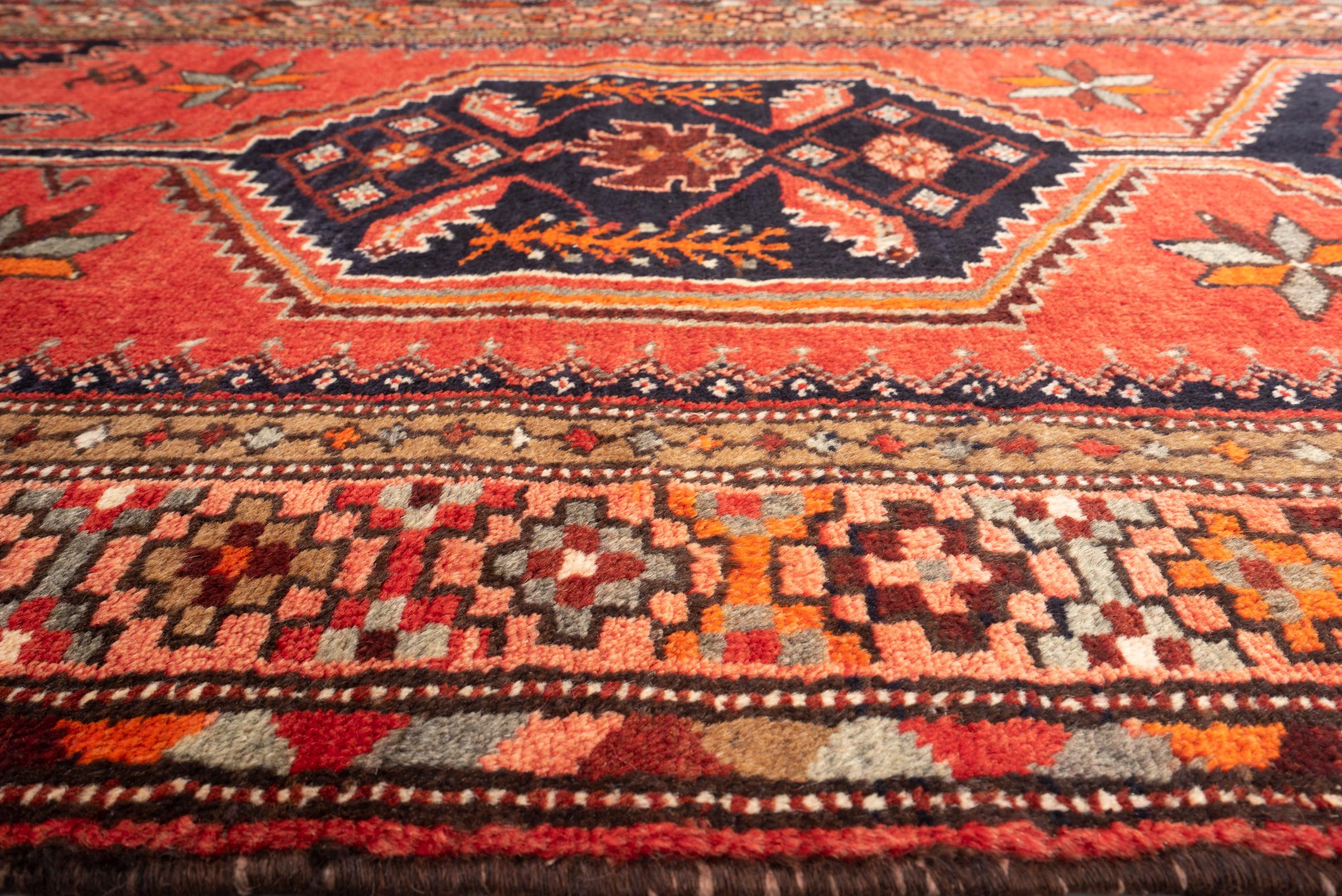 Vintage Khamse Zanjan Se Toranj Persian Runner Rug