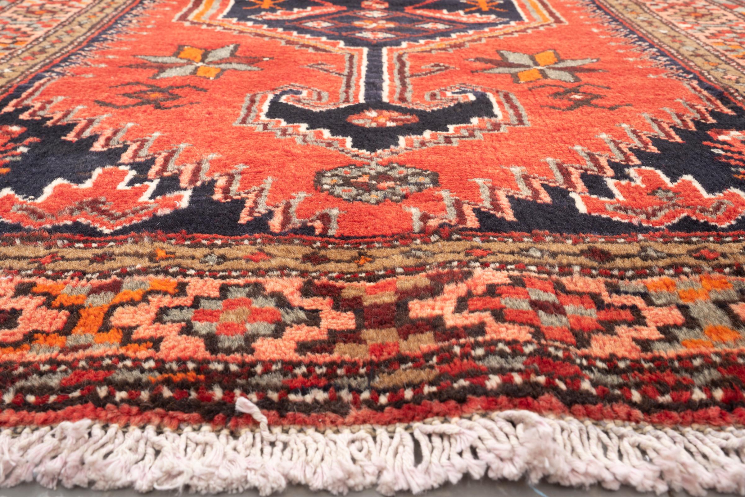 Vintage Khamse Zanjan Se Toranj Persian Runner Rug