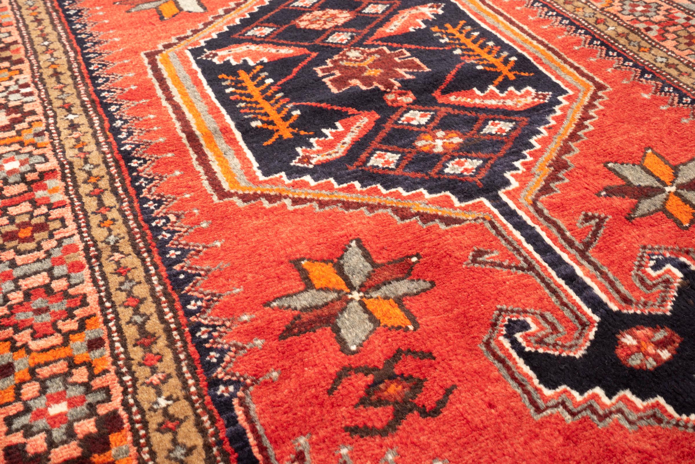 Vintage Khamse Zanjan Se Toranj Persian Runner Rug