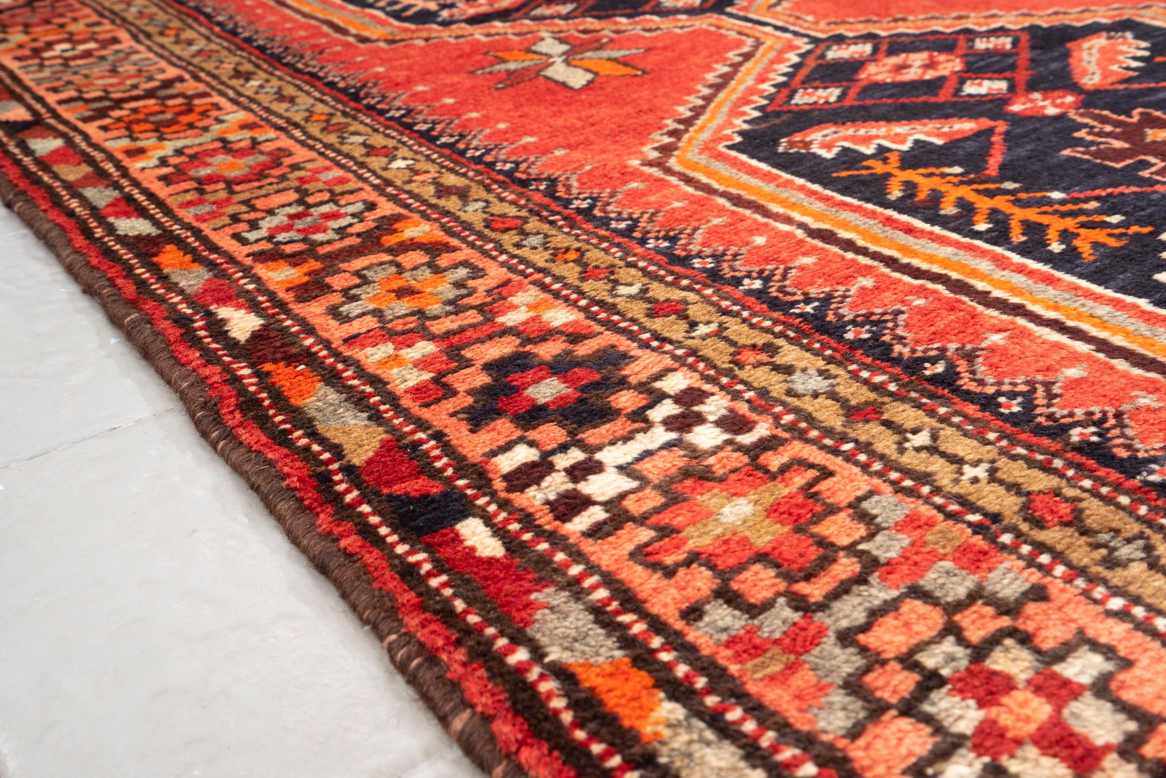 Vintage Khamse Zanjan Se Toranj Persian Runner Rug