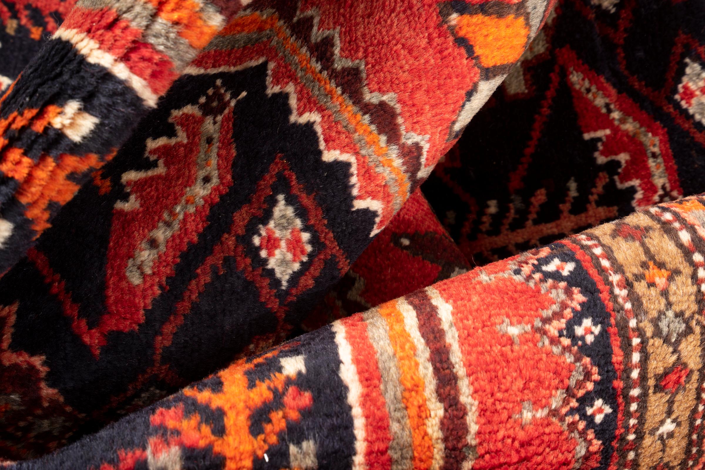 Vintage Khamse Zanjan Se Toranj Persian Runner Rug