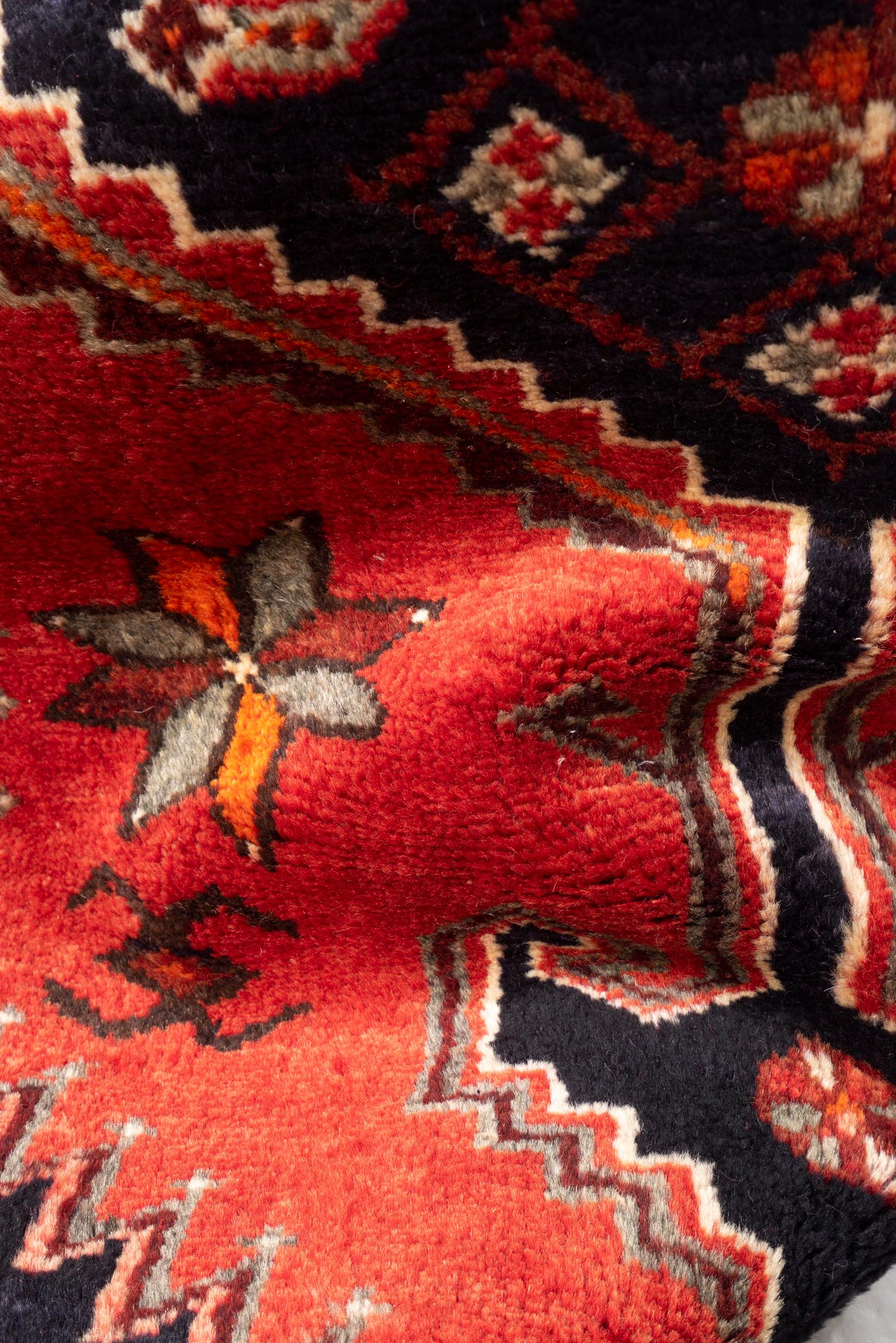 Vintage Khamse Zanjan Se Toranj Persian Runner Rug
