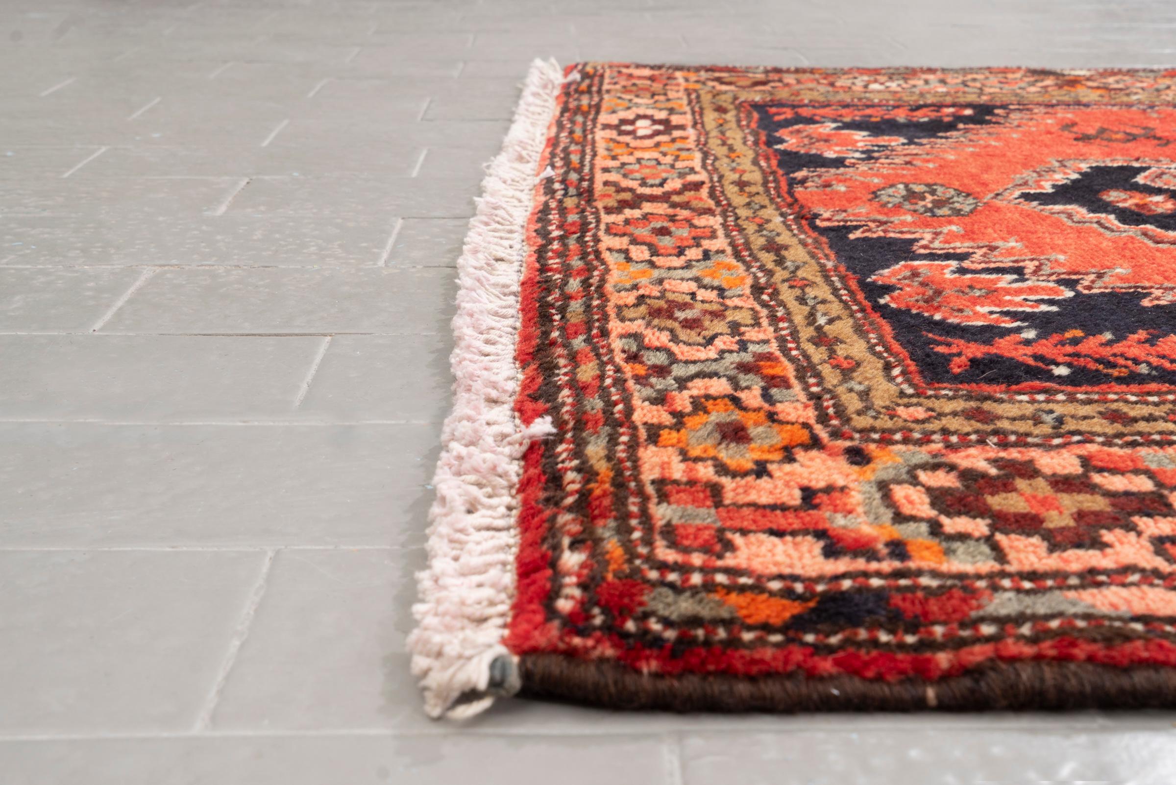 Vintage Khamse Zanjan Se Toranj Persian Runner Rug