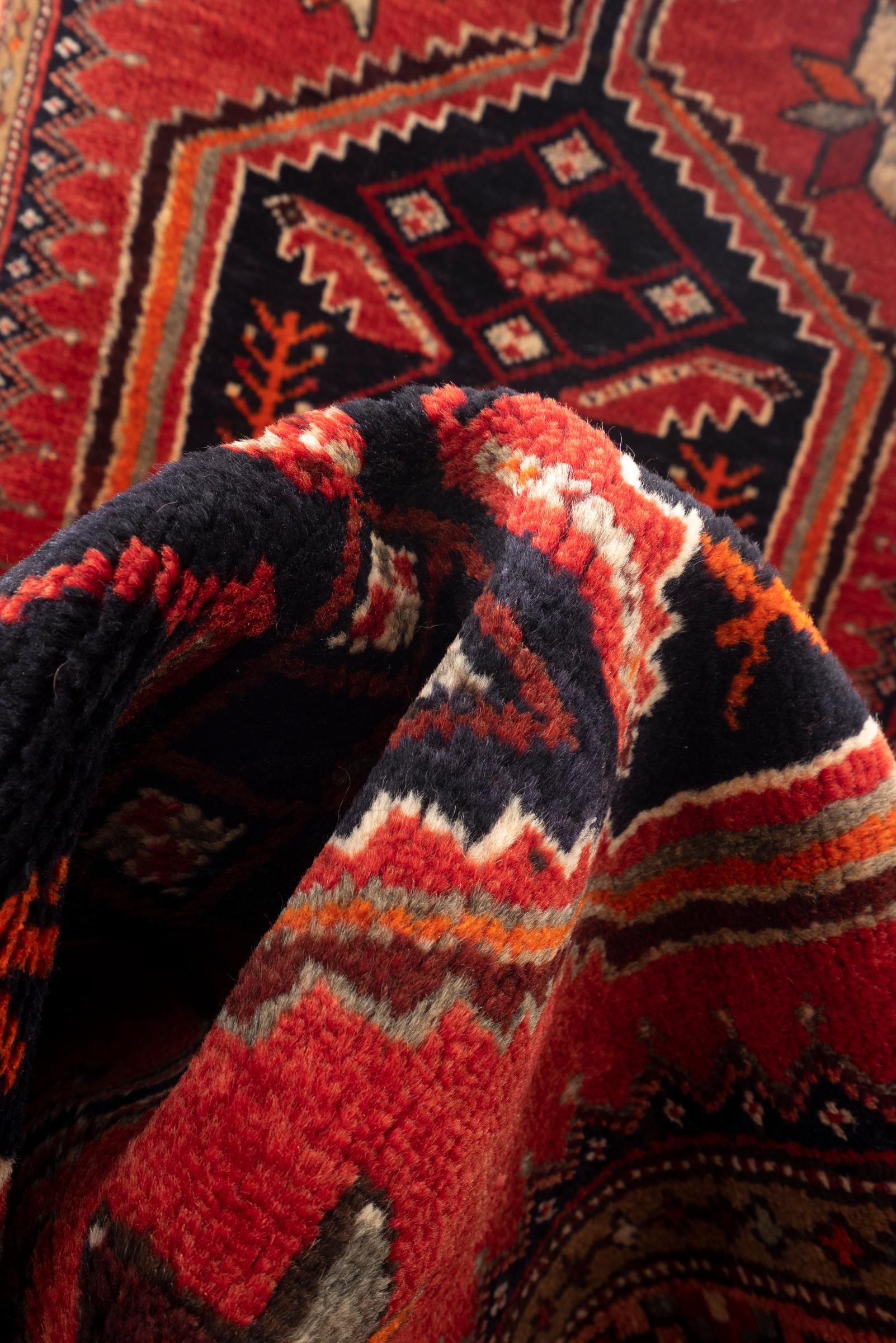 Vintage Khamse Zanjan Se Toranj Persian Runner Rug