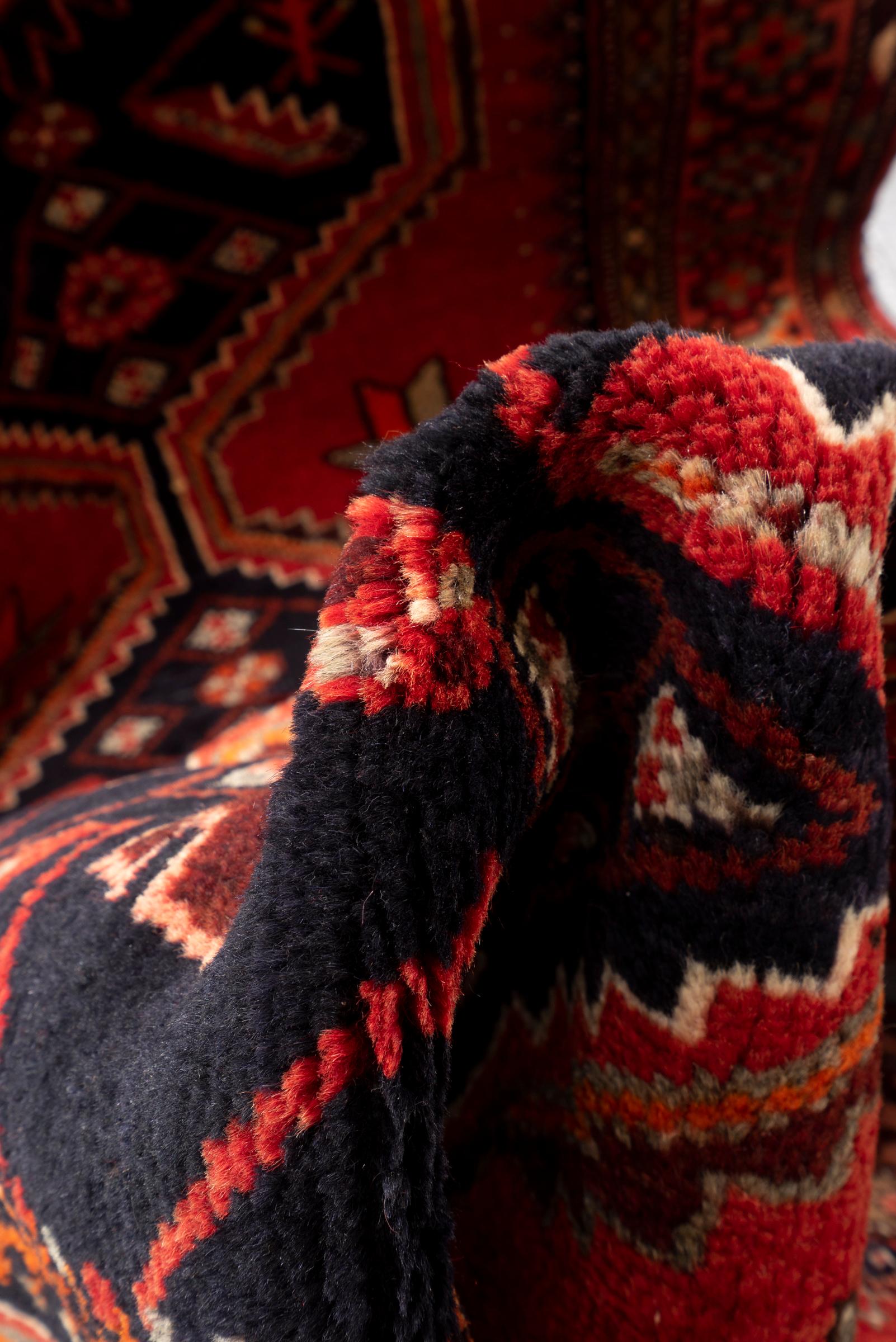 Vintage Khamse Zanjan Se Toranj Persian Runner Rug