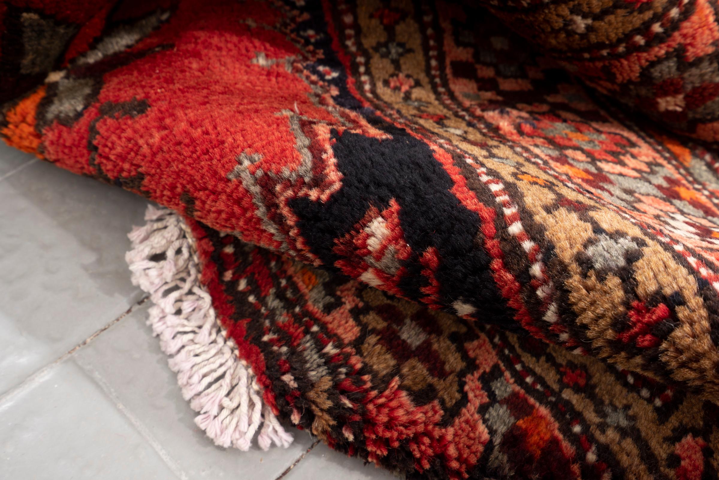 Vintage Khamse Zanjan Se Toranj Persian Runner Rug
