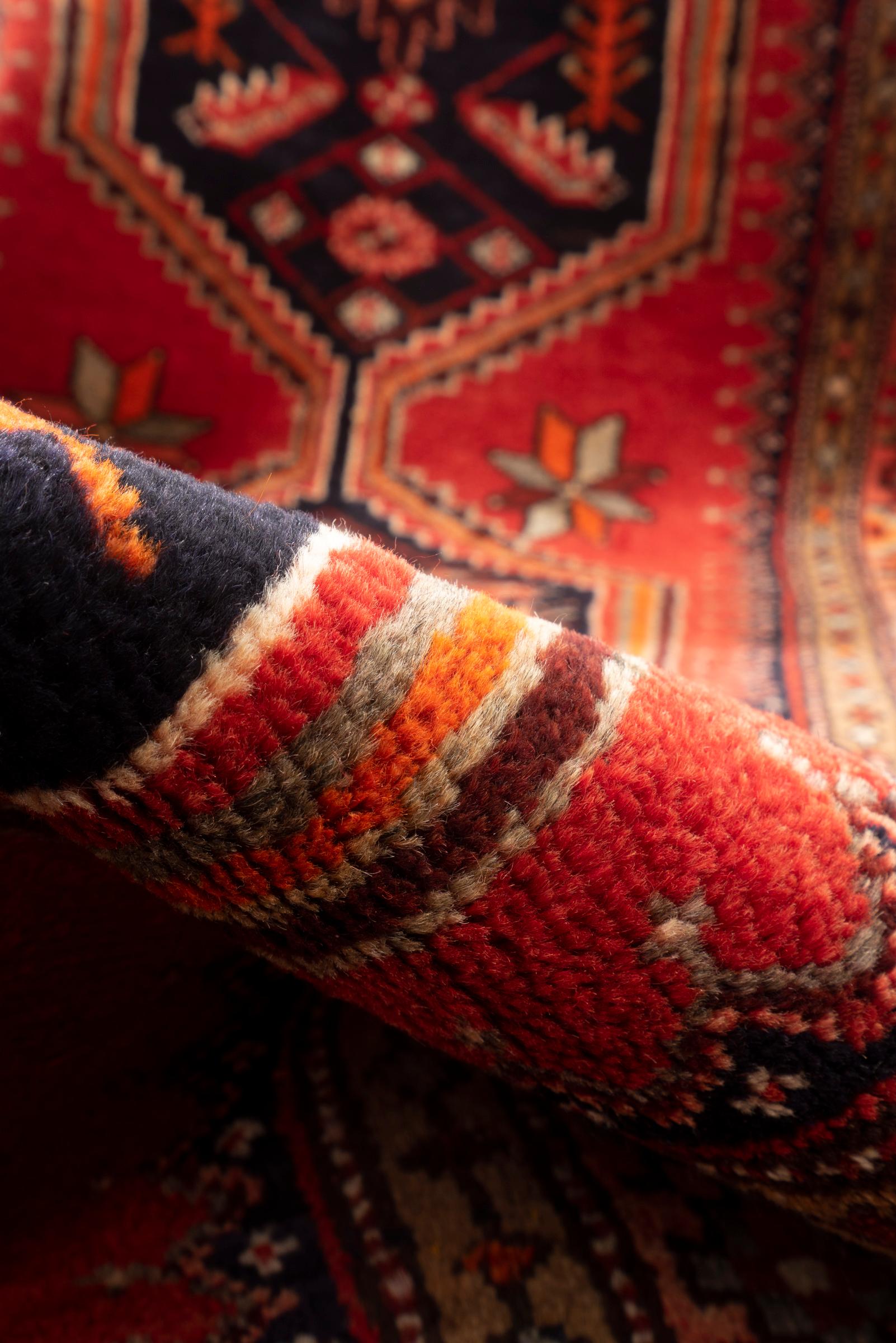 Vintage Khamse Zanjan Se Toranj Persian Runner Rug