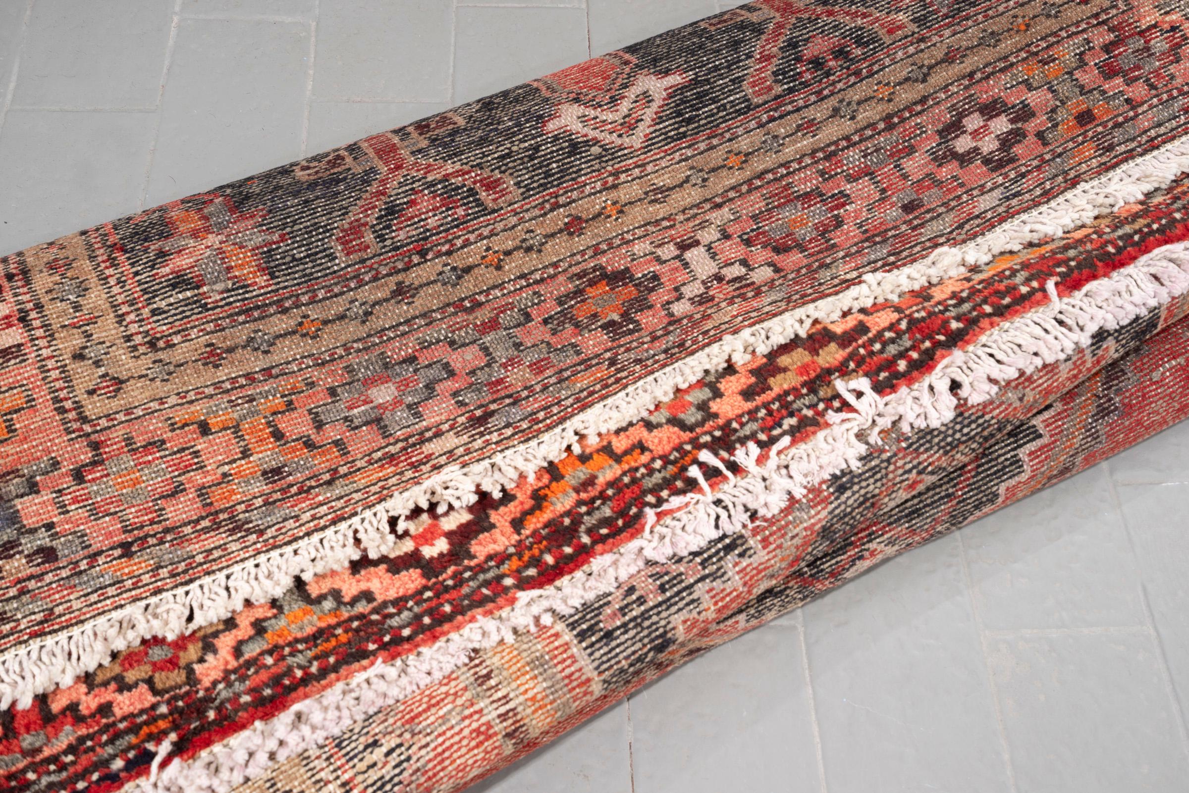 Vintage Khamse Zanjan Se Toranj Persian Runner Rug