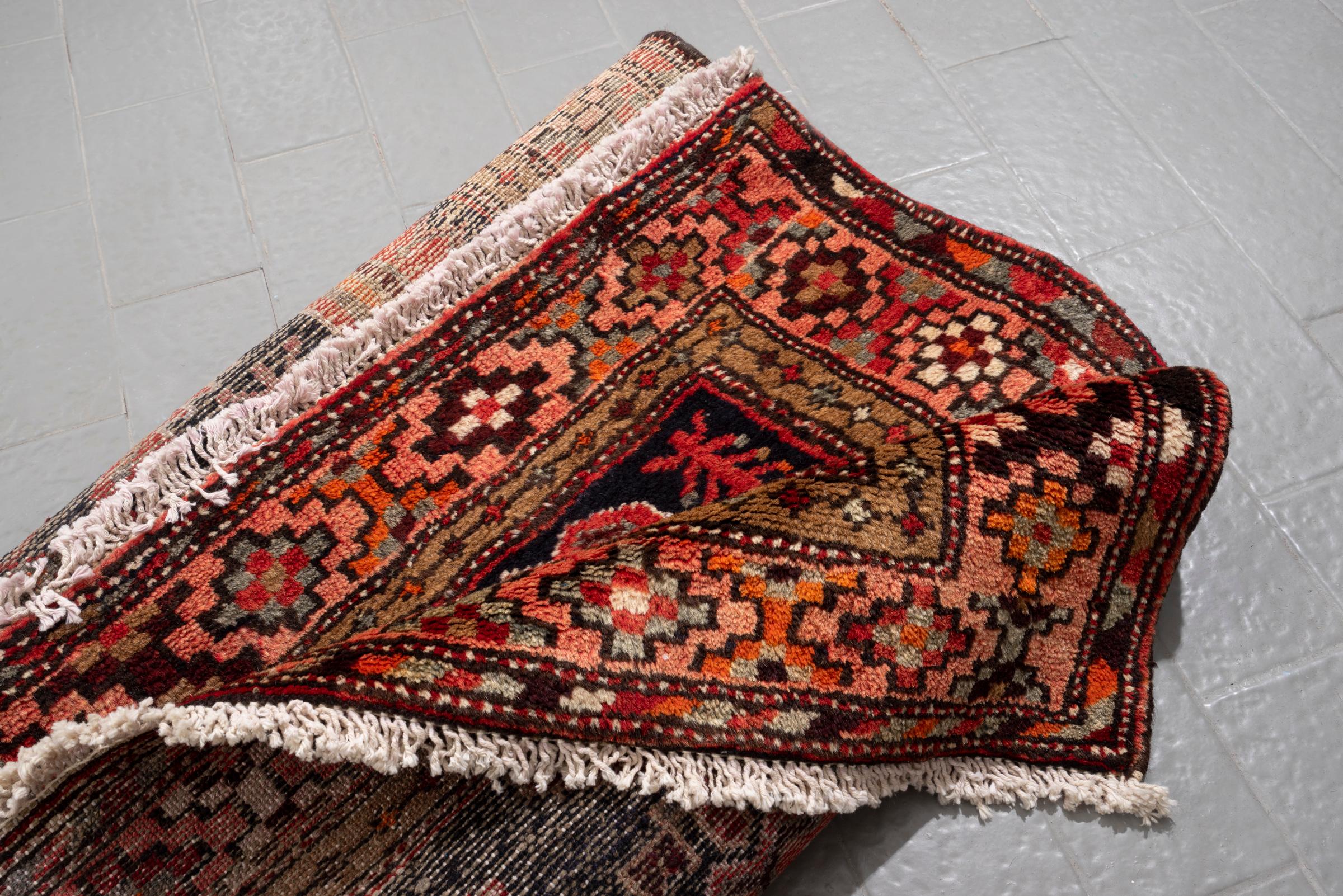 Vintage Khamse Zanjan Se Toranj Persian Runner Rug