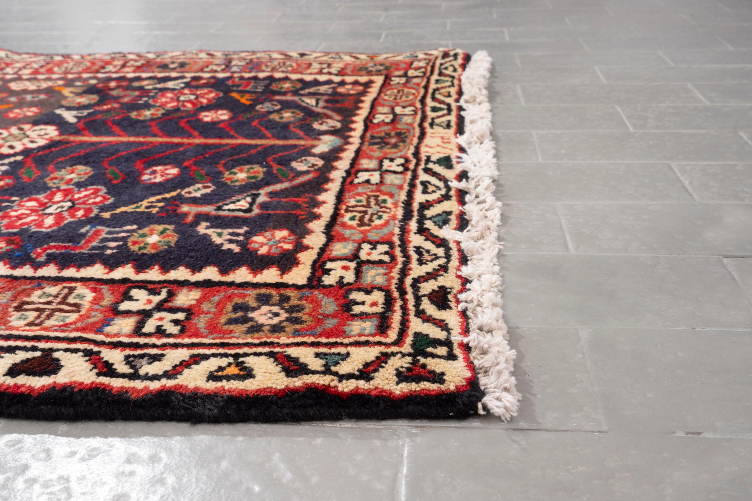 Vintage Khamse Zanjan Flora Persian Runner Rug