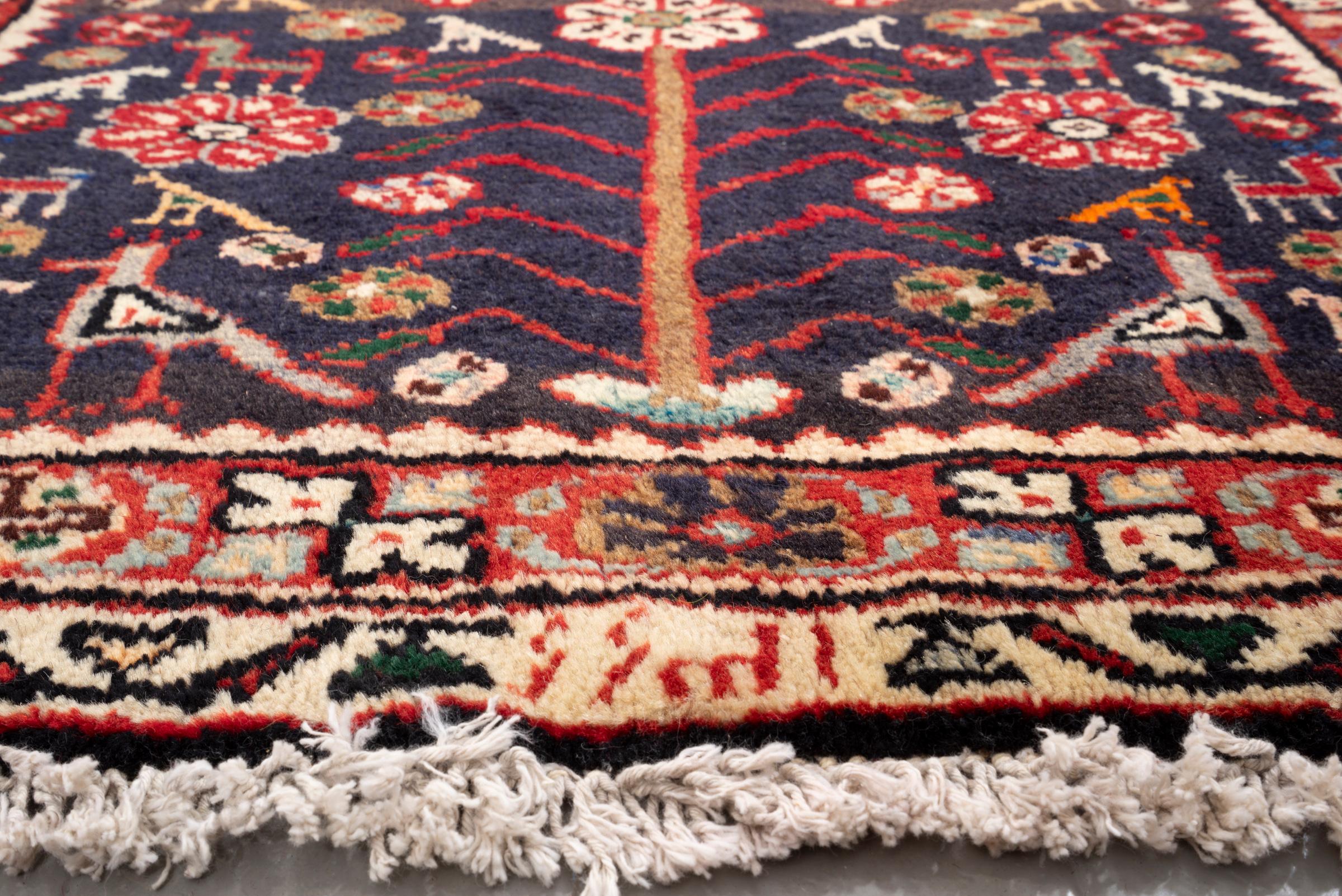 Vintage Khamse Zanjan Flora Persian Runner Rug