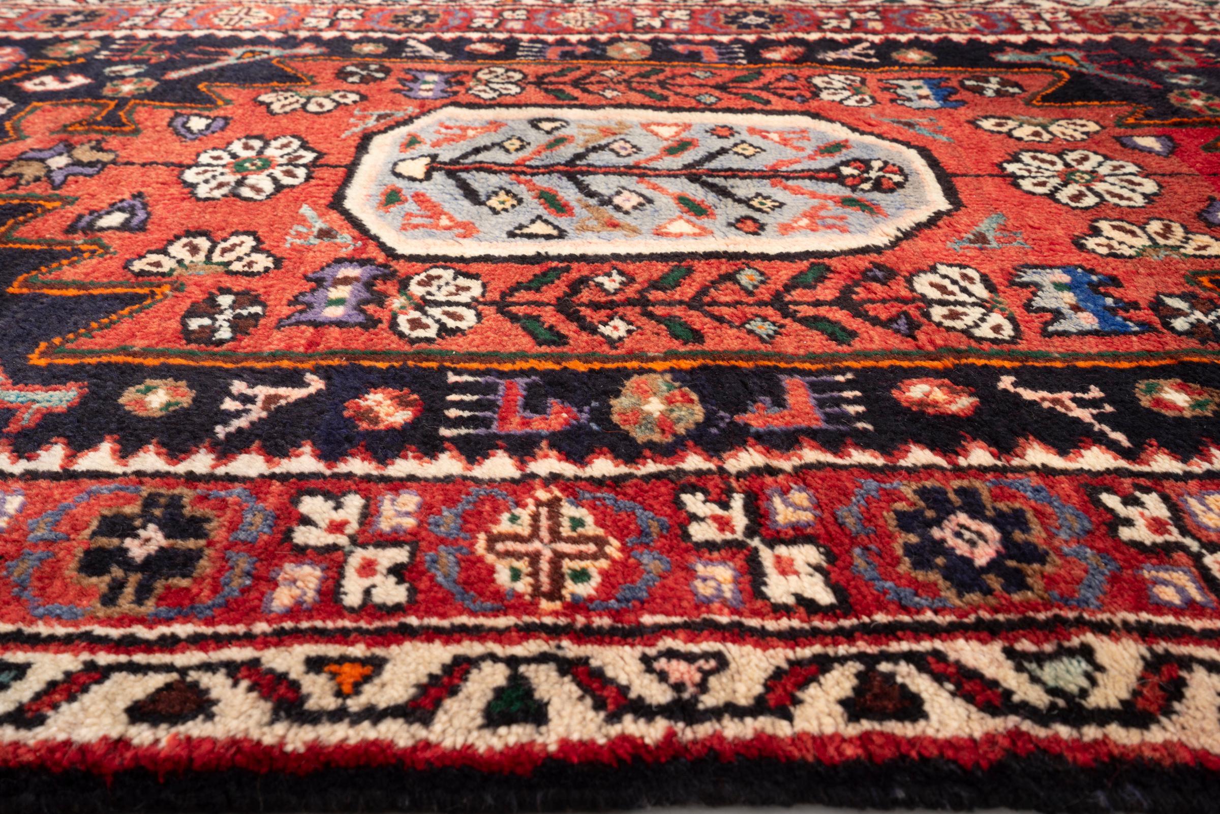 Vintage Khamse Zanjan Flora Persian Runner Rug
