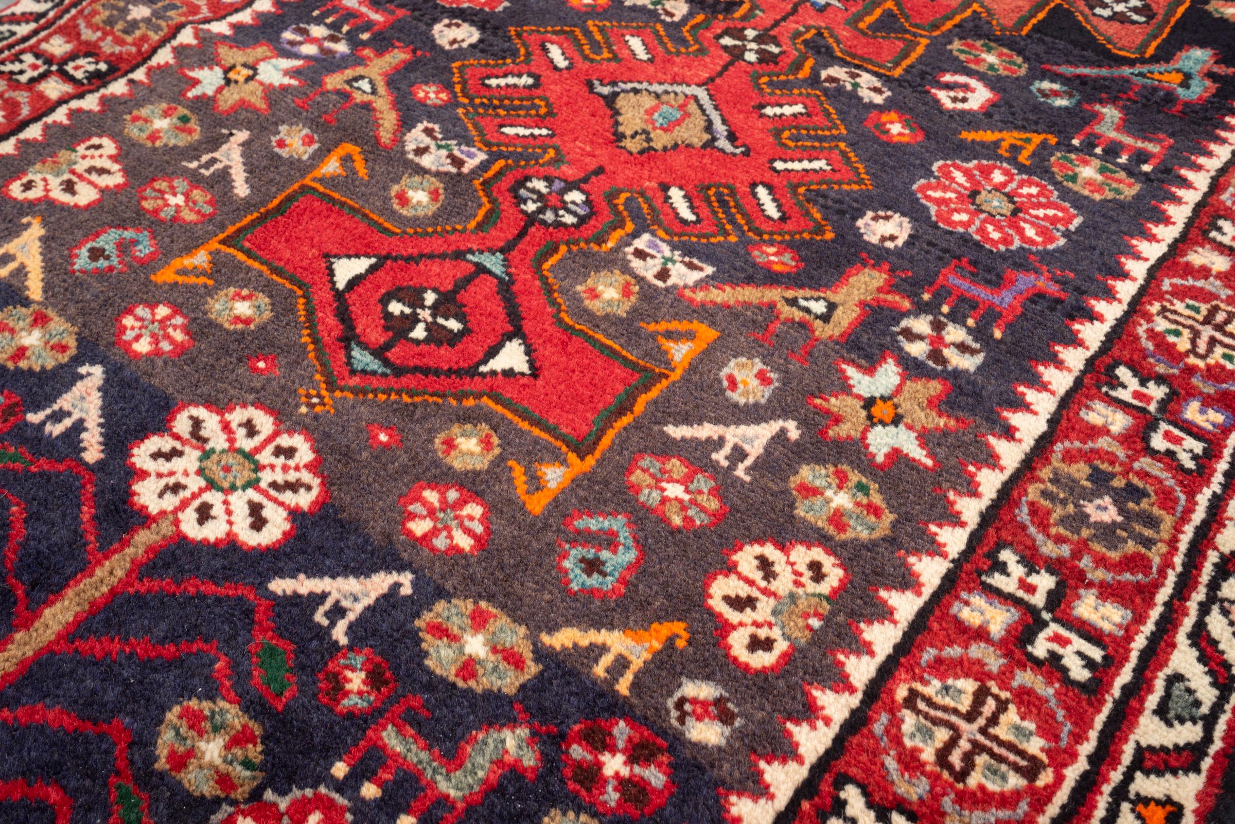 Vintage Khamse Zanjan Flora Persian Runner Rug