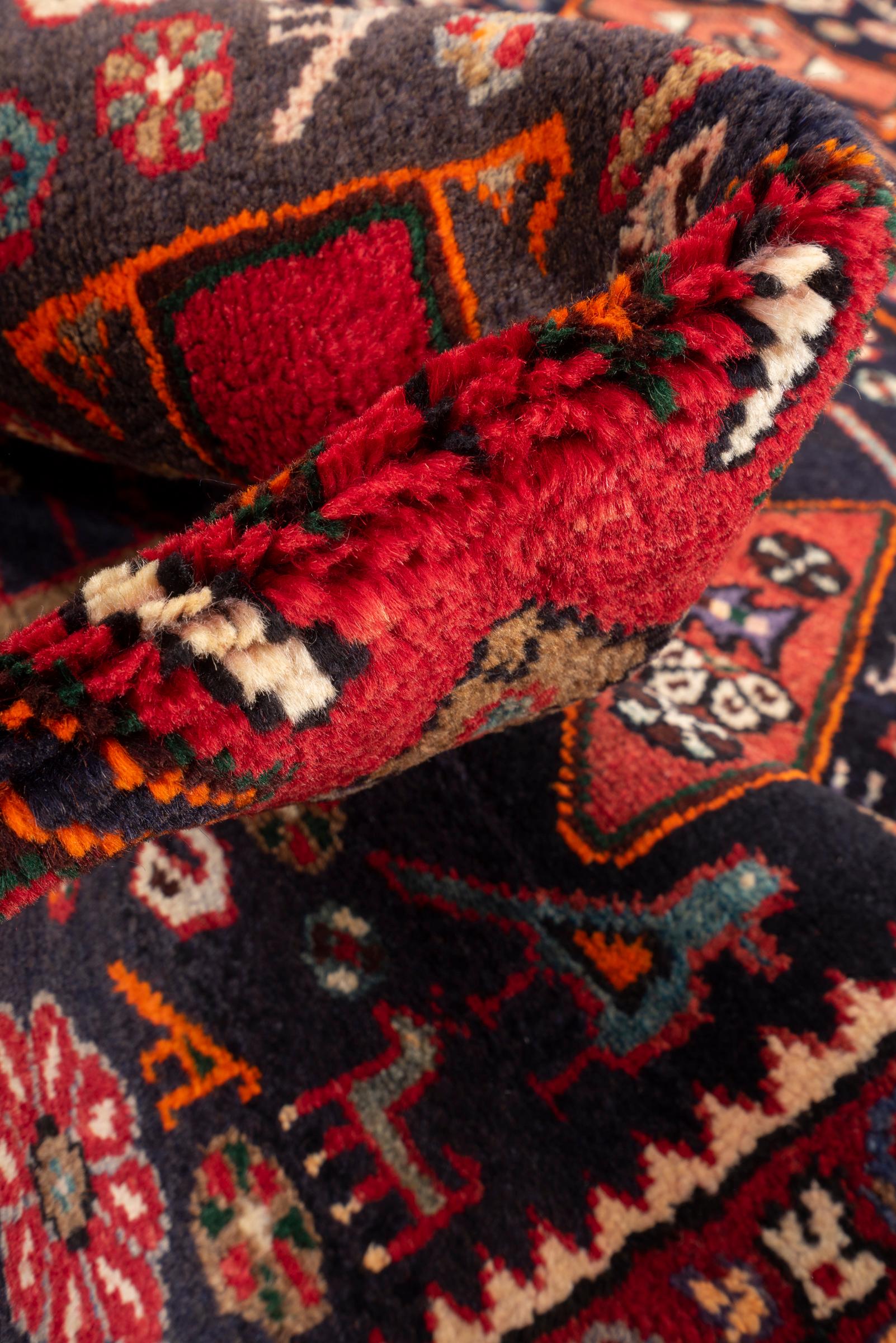 Vintage Khamse Zanjan Flora Persian Runner Rug