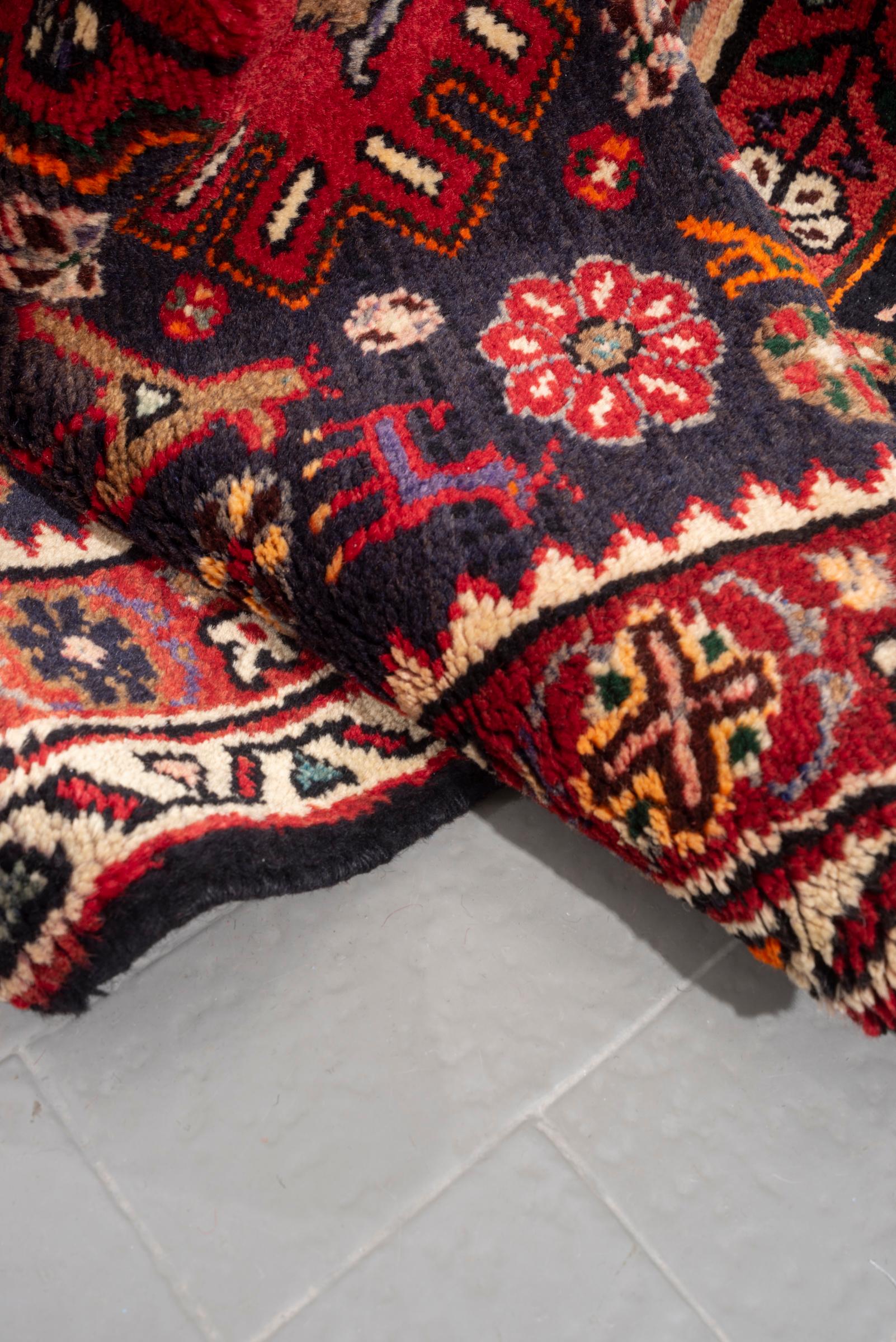 Vintage Khamse Zanjan Flora Persian Runner Rug