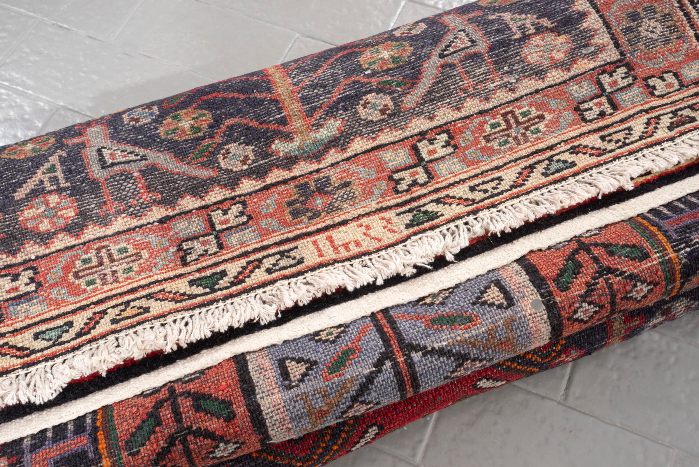 Vintage Khamse Zanjan Flora Persian Runner Rug