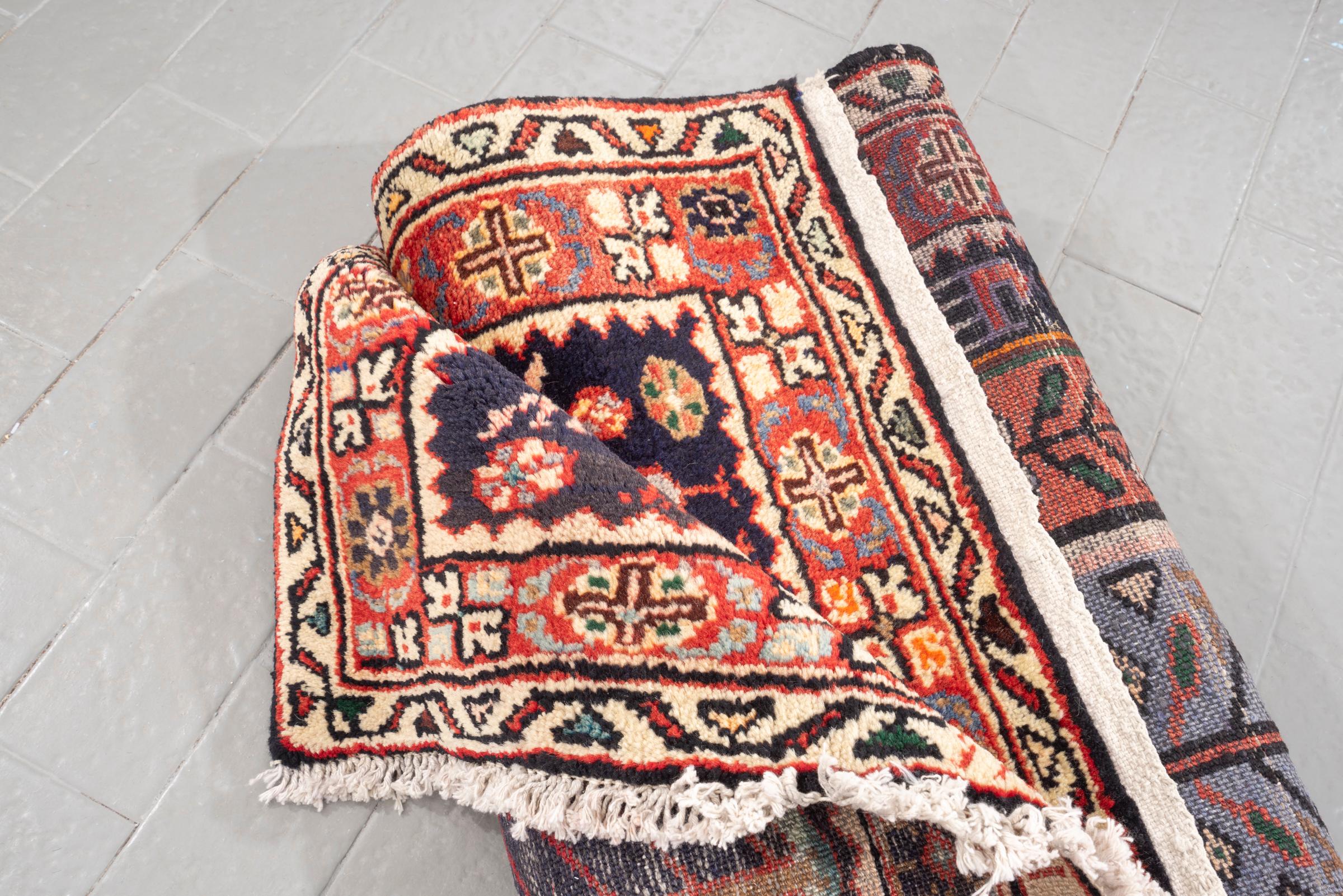 Vintage Khamse Zanjan Flora Persian Runner Rug