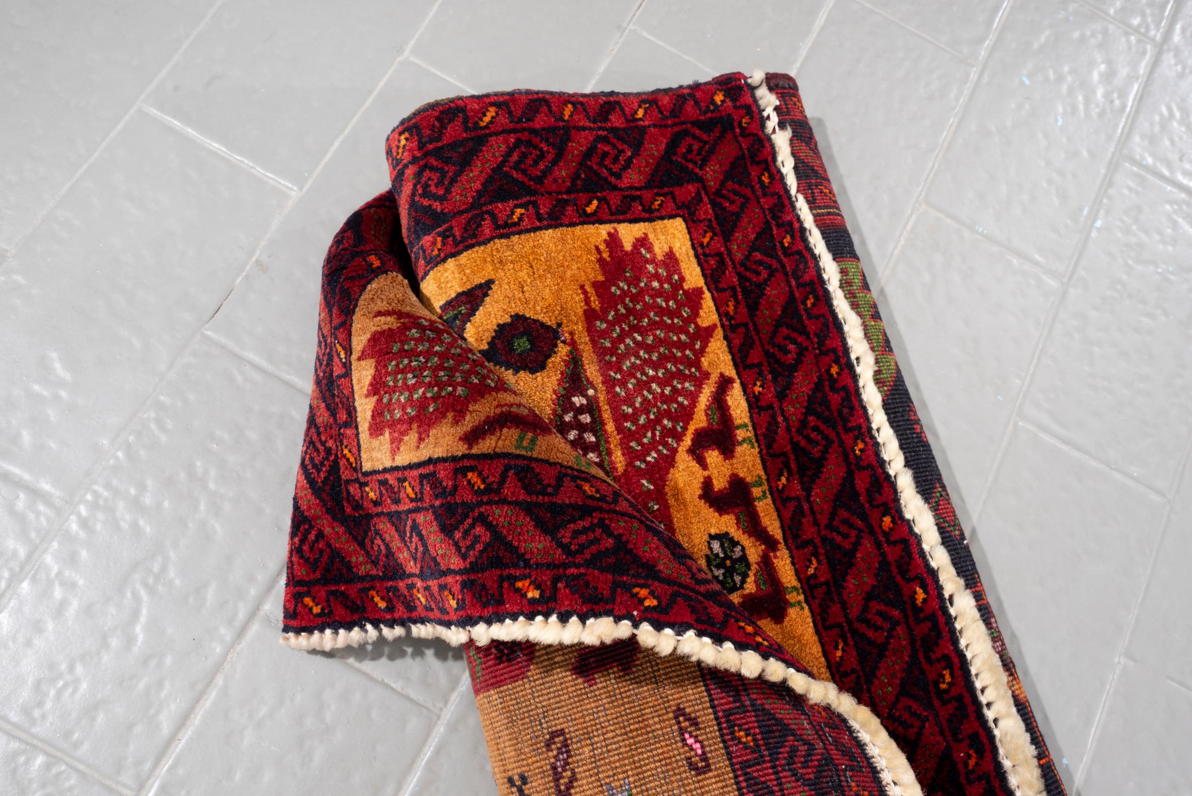Vintage Baluch Pictorial Signed Persian Rug