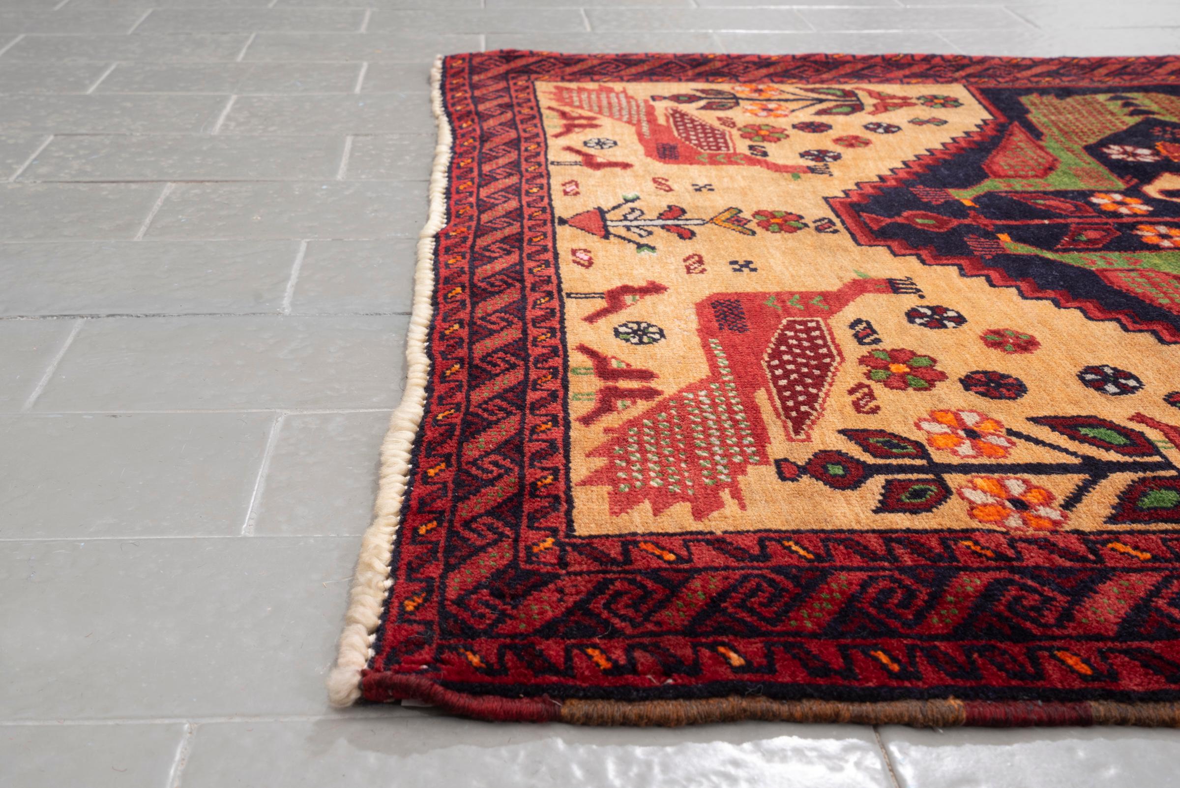 Vintage Baluch Pictorial Signed Persian Rug