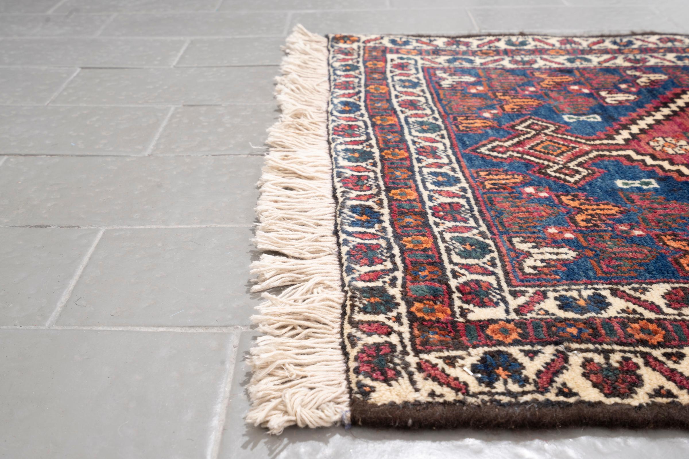 Vintage Yalame Toranj Persian Poshti Rug