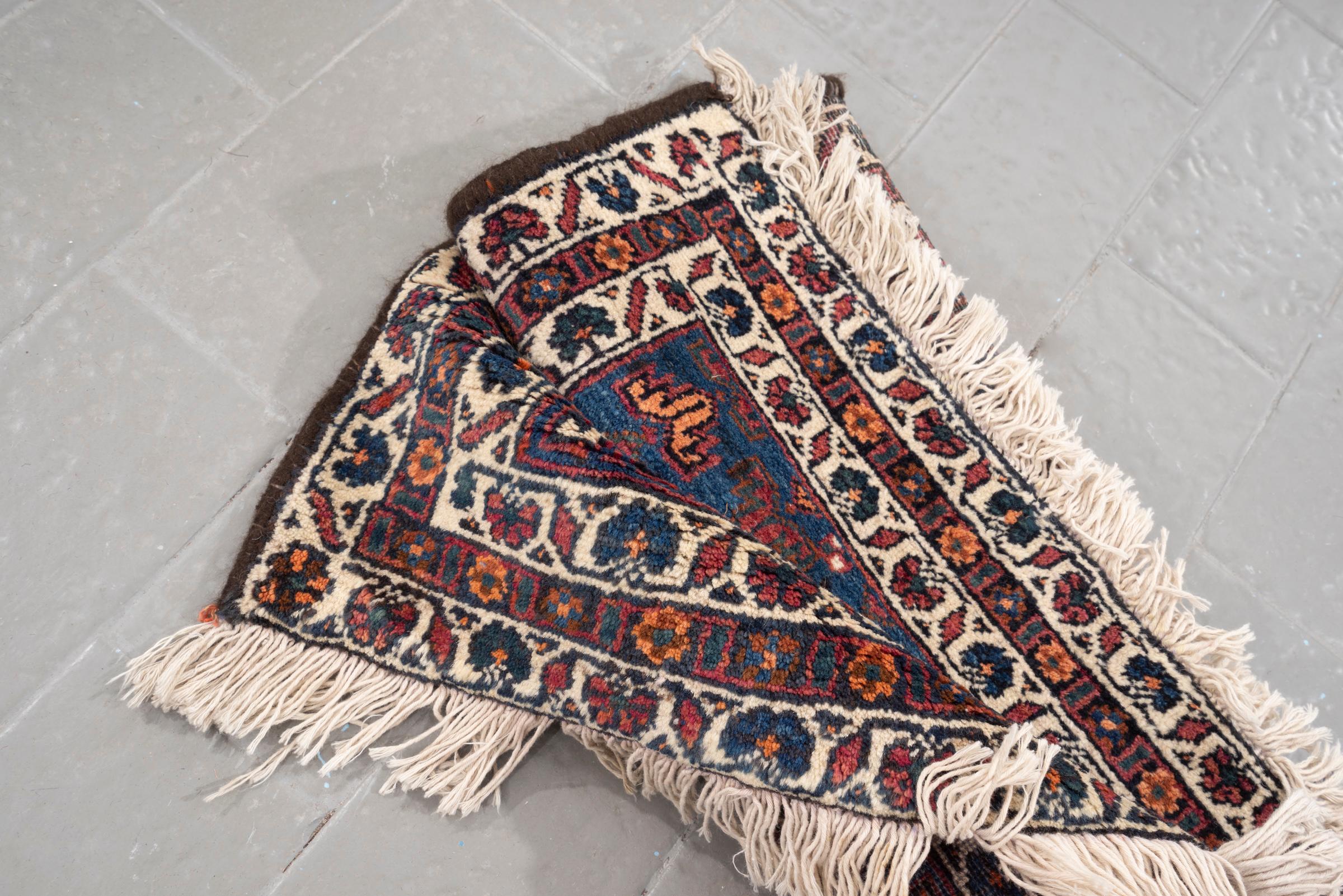 Vintage Yalame Toranj Persian Poshti Rug