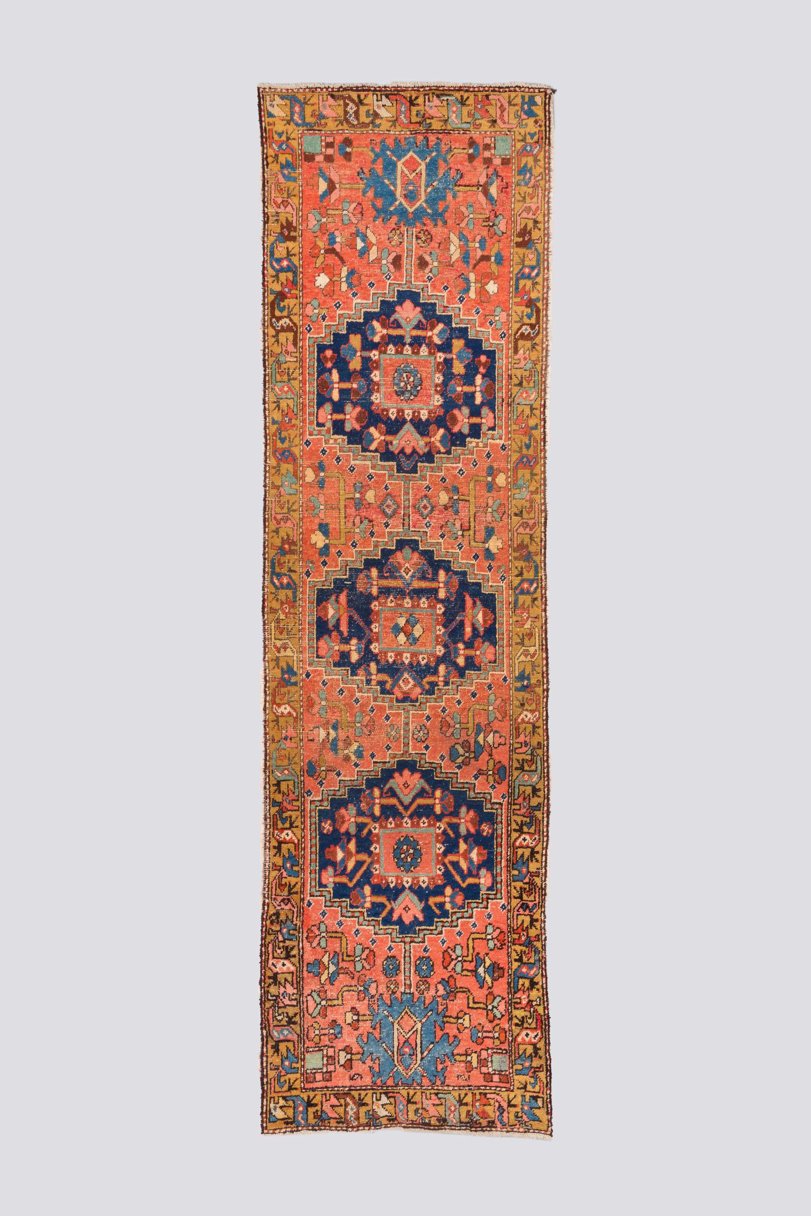 Antique Malayer Triple Toranj Fine Carpet Runner