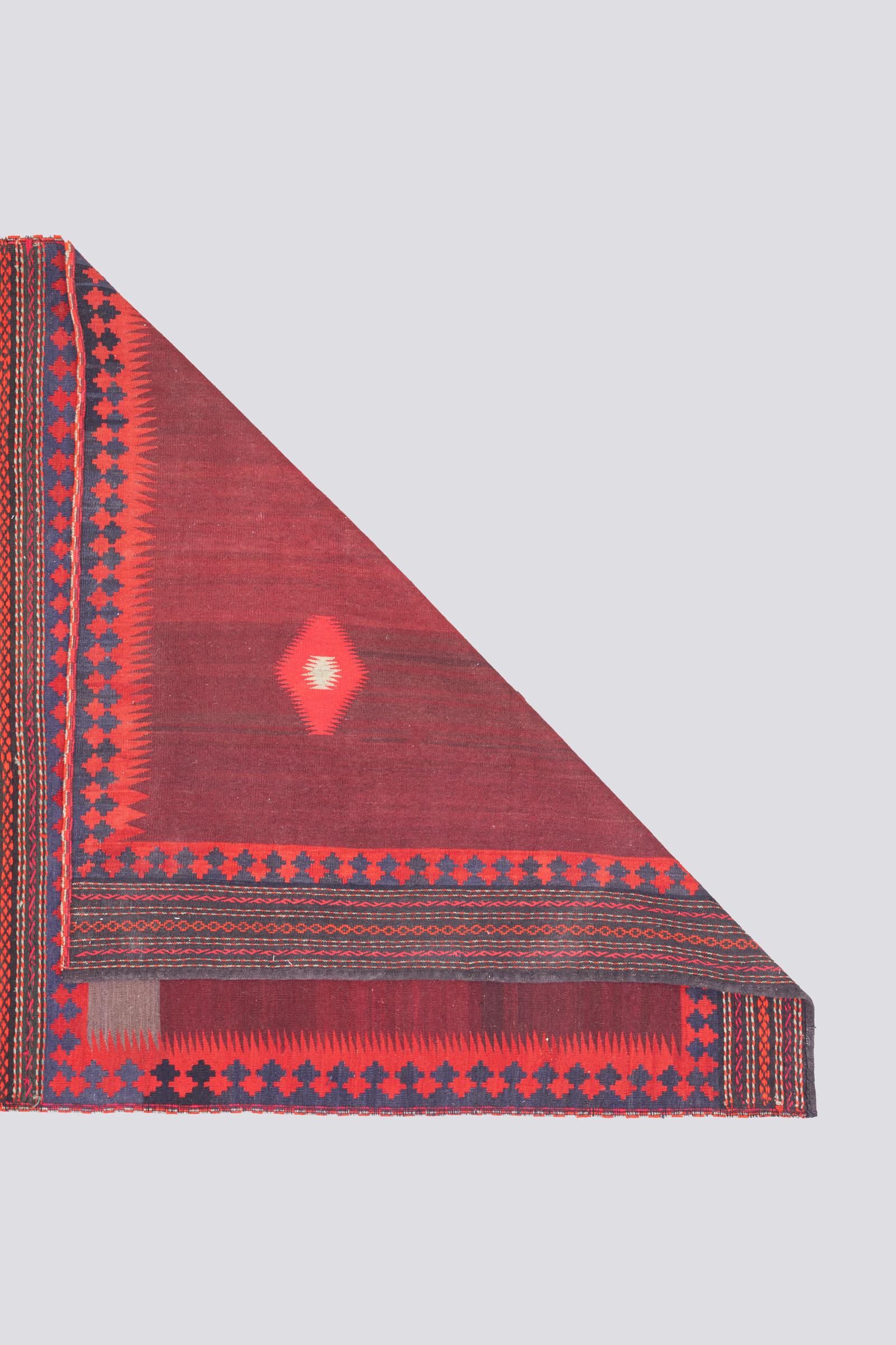 Vintage Afshar Crimson Abrash Persian Sofreh Rug