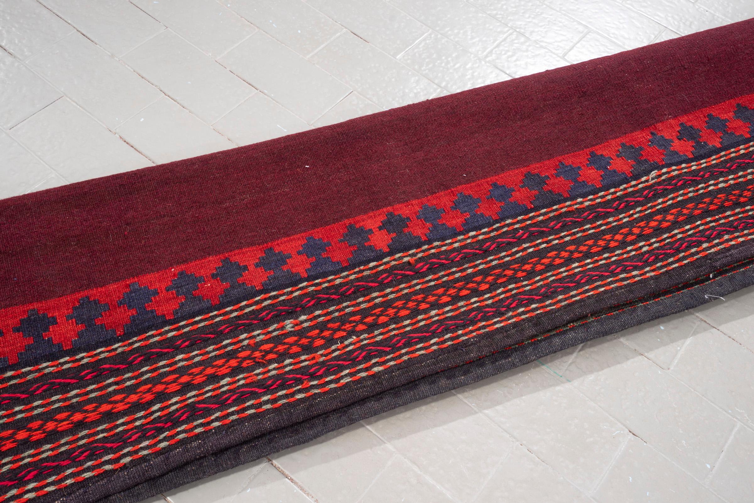 Vintage Afshar Crimson Abrash Persian Sofreh Rug