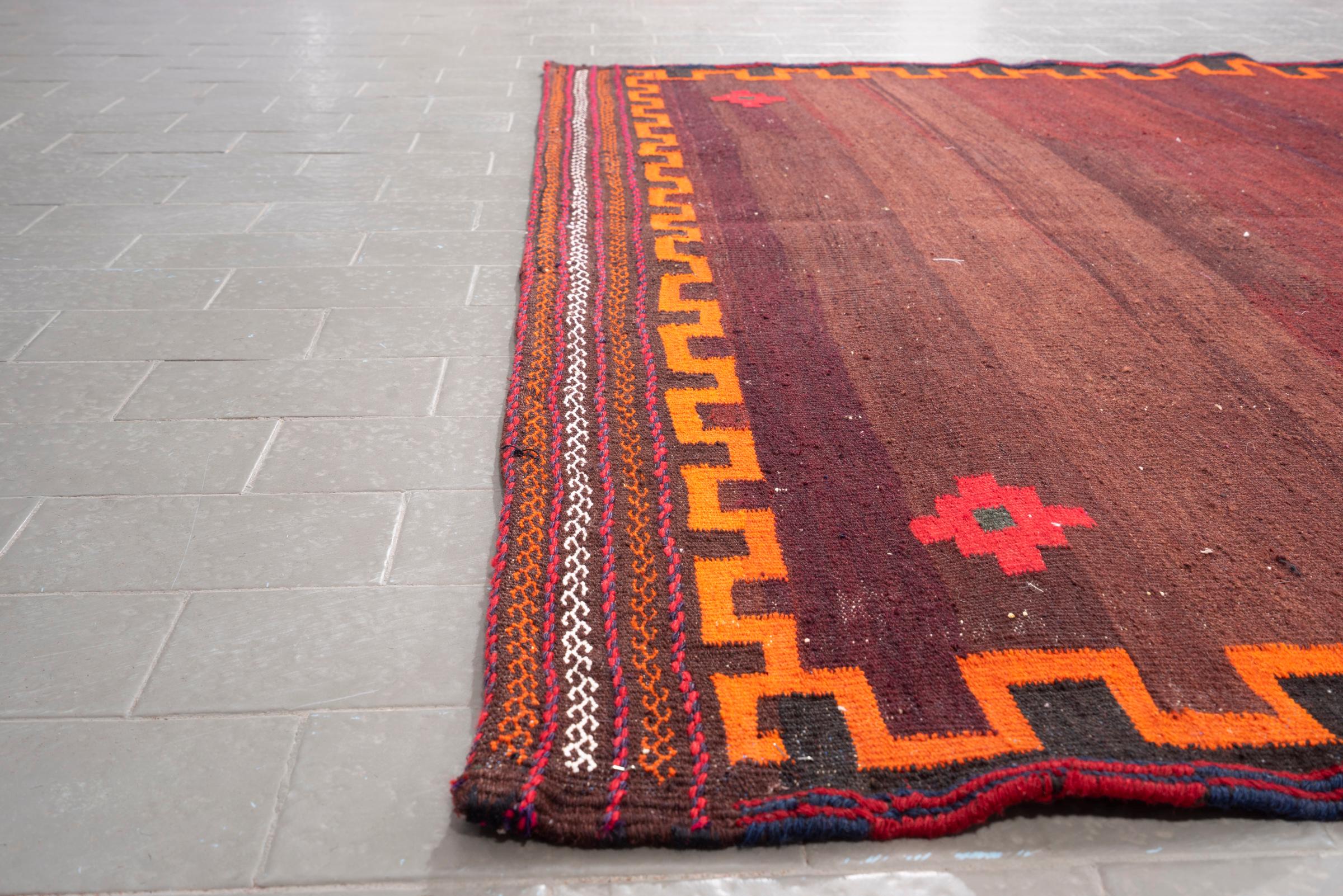 Vintage Afshar Brown/Orange Persian Sofreh Rug