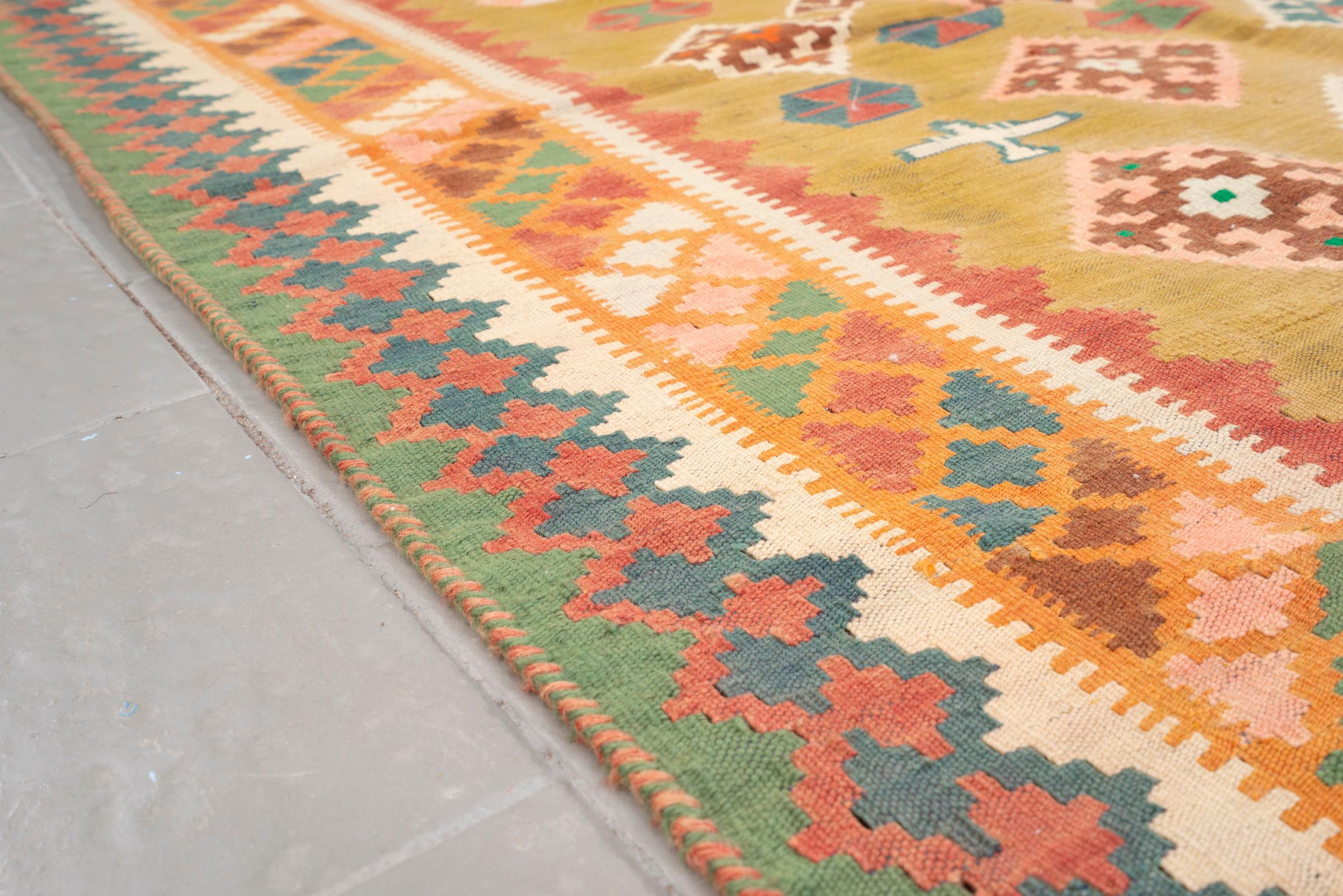 Vintage Qashqai Lion Persian Kilim Rug