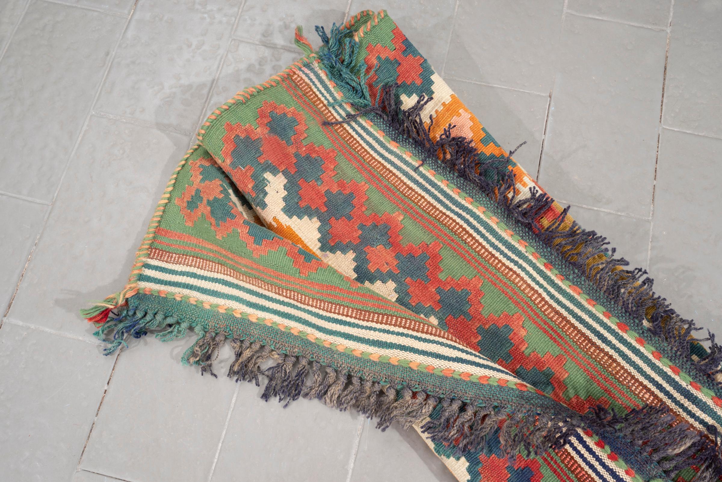 Vintage Qashqai Lion Persian Kilim Rug