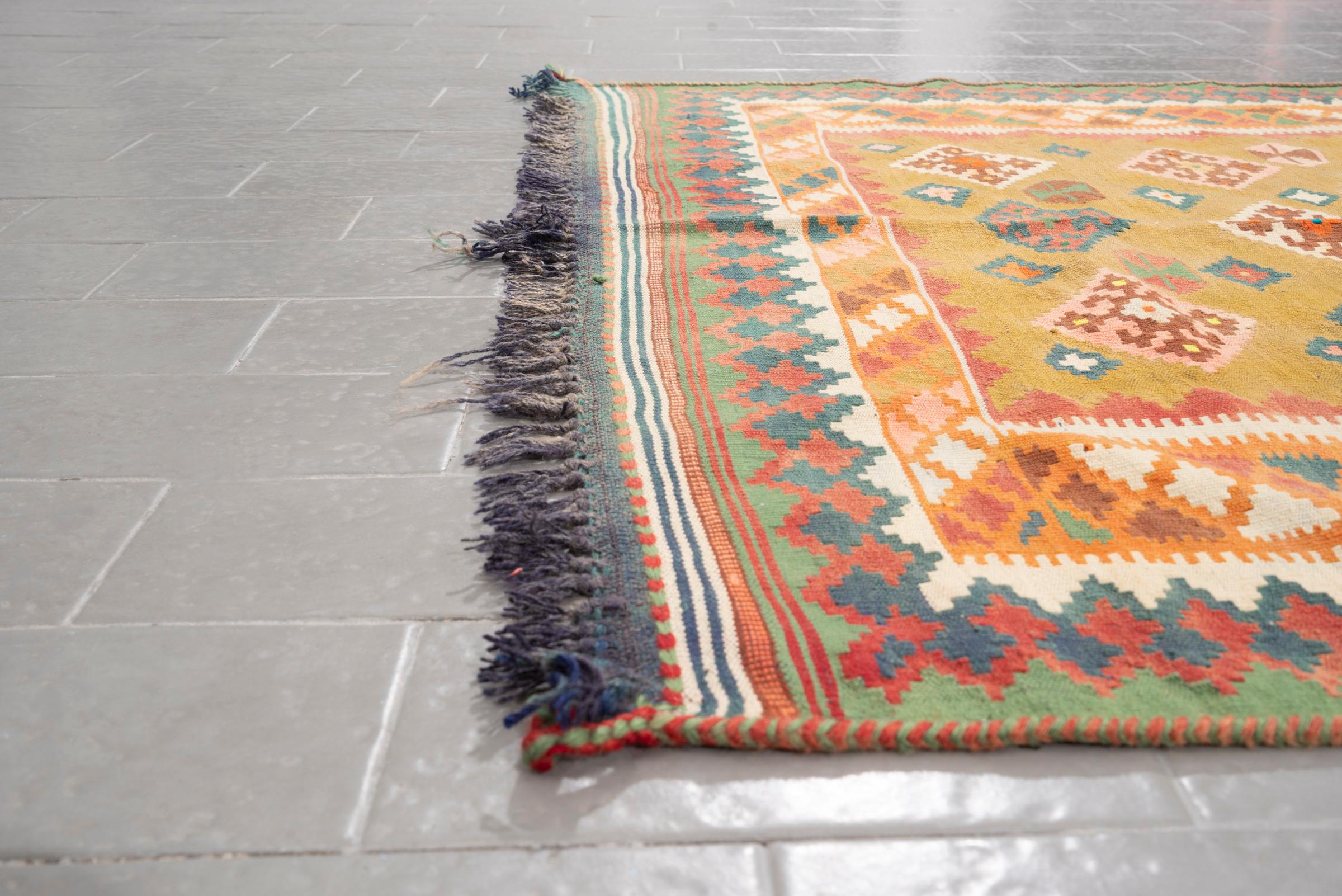 Vintage Qashqai Lion Persian Kilim Rug