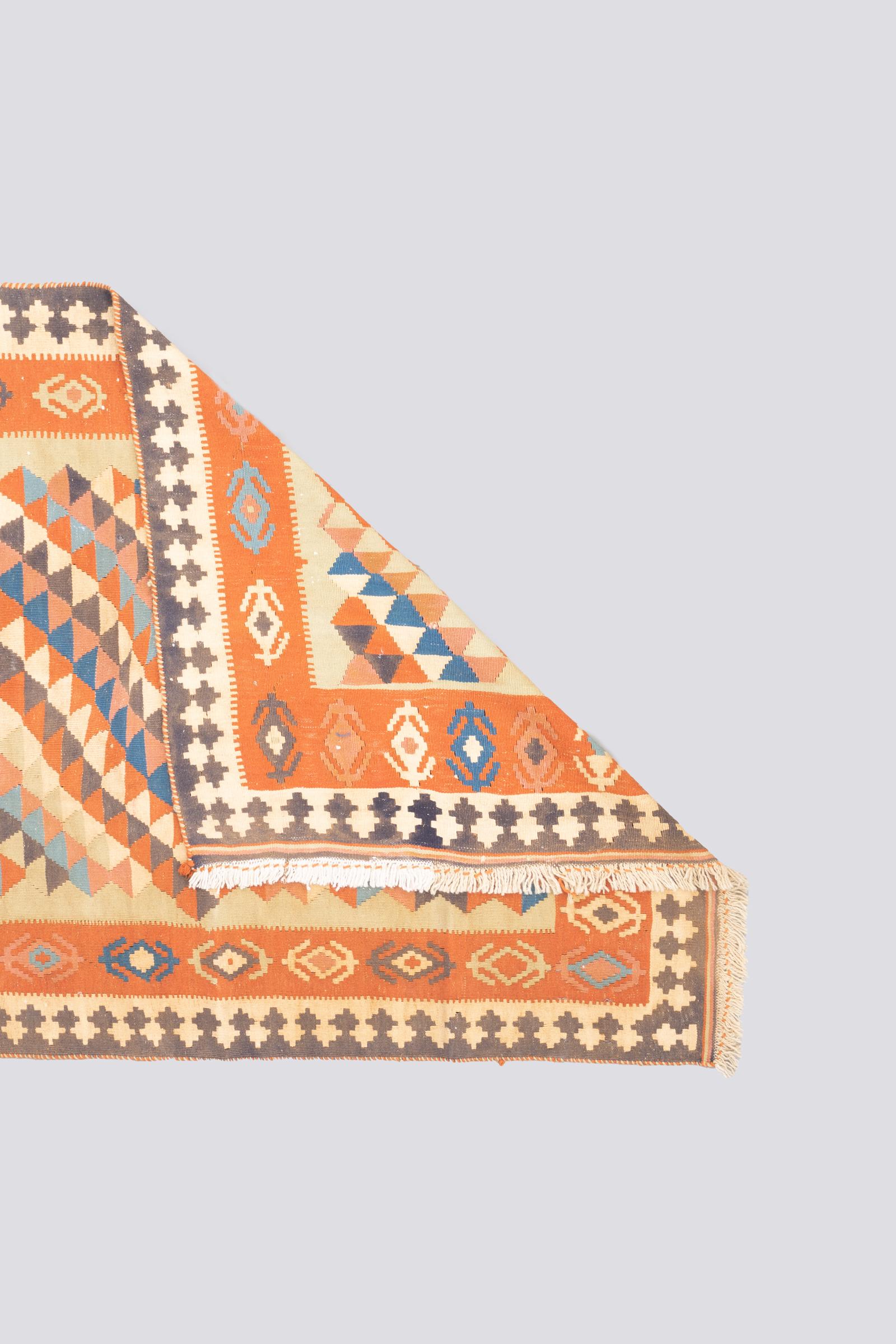 Vintage Qashqai Alvan Persian Kilim Rug