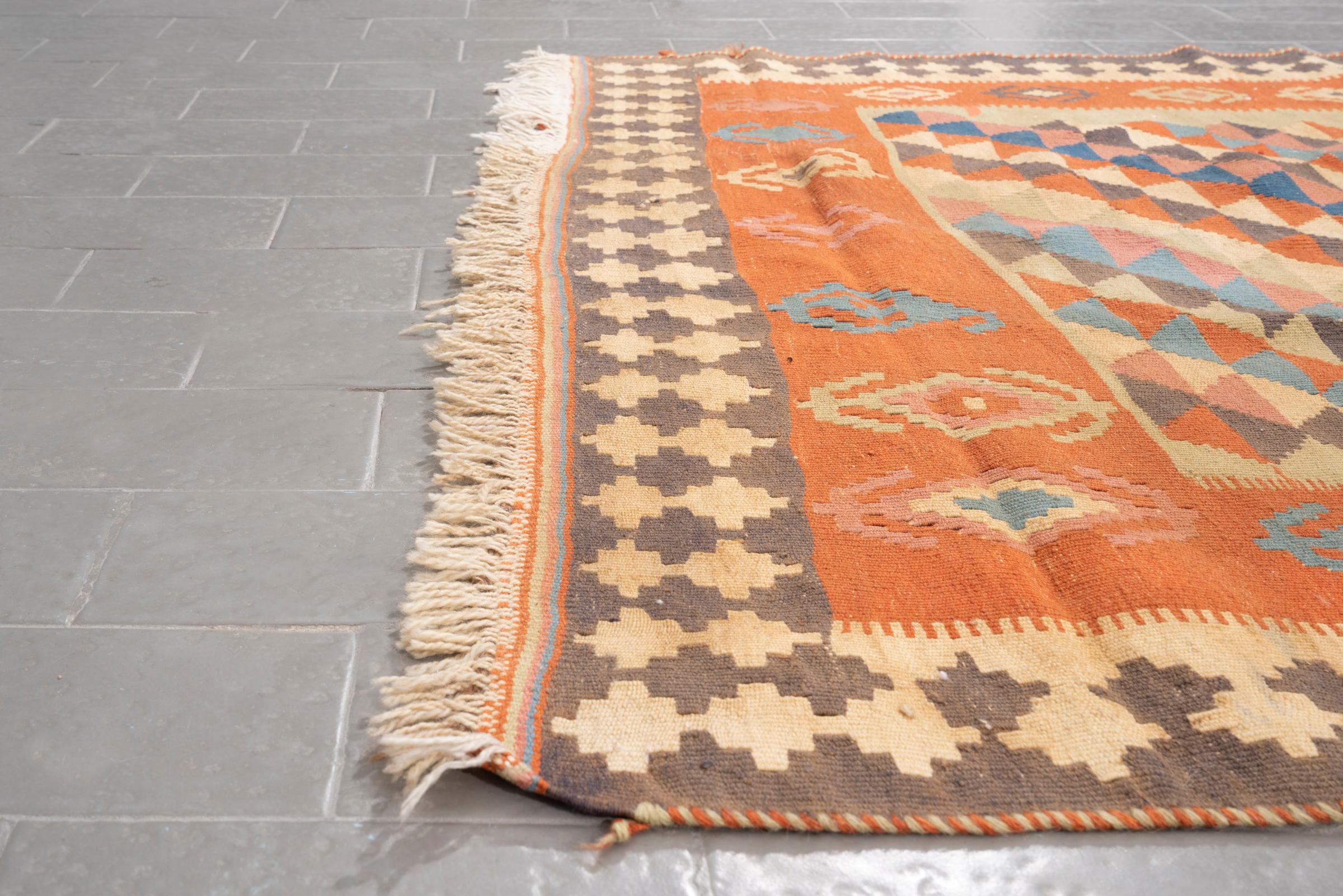 Vintage Qashqai Alvan Persian Kilim Rug