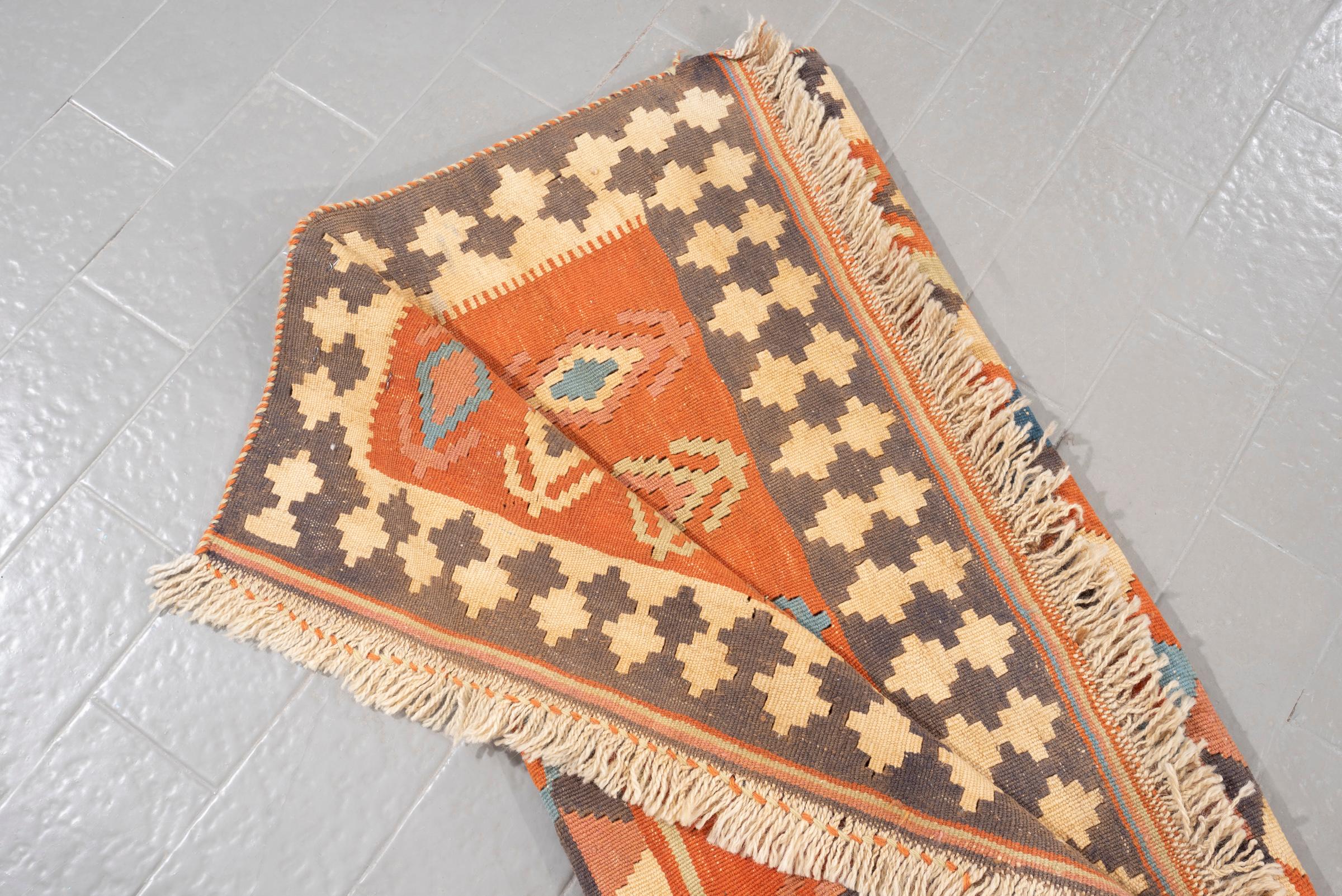 Vintage Qashqai Alvan Persian Kilim Rug