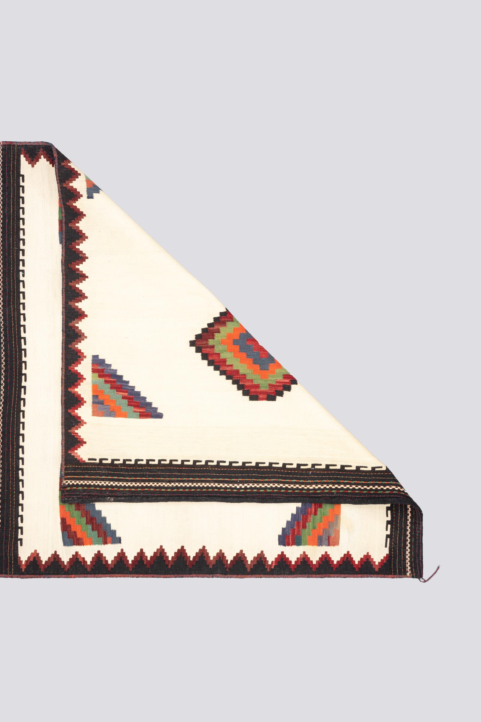 Vintage Afshar White Double Toranj Persian Sofreh Rug