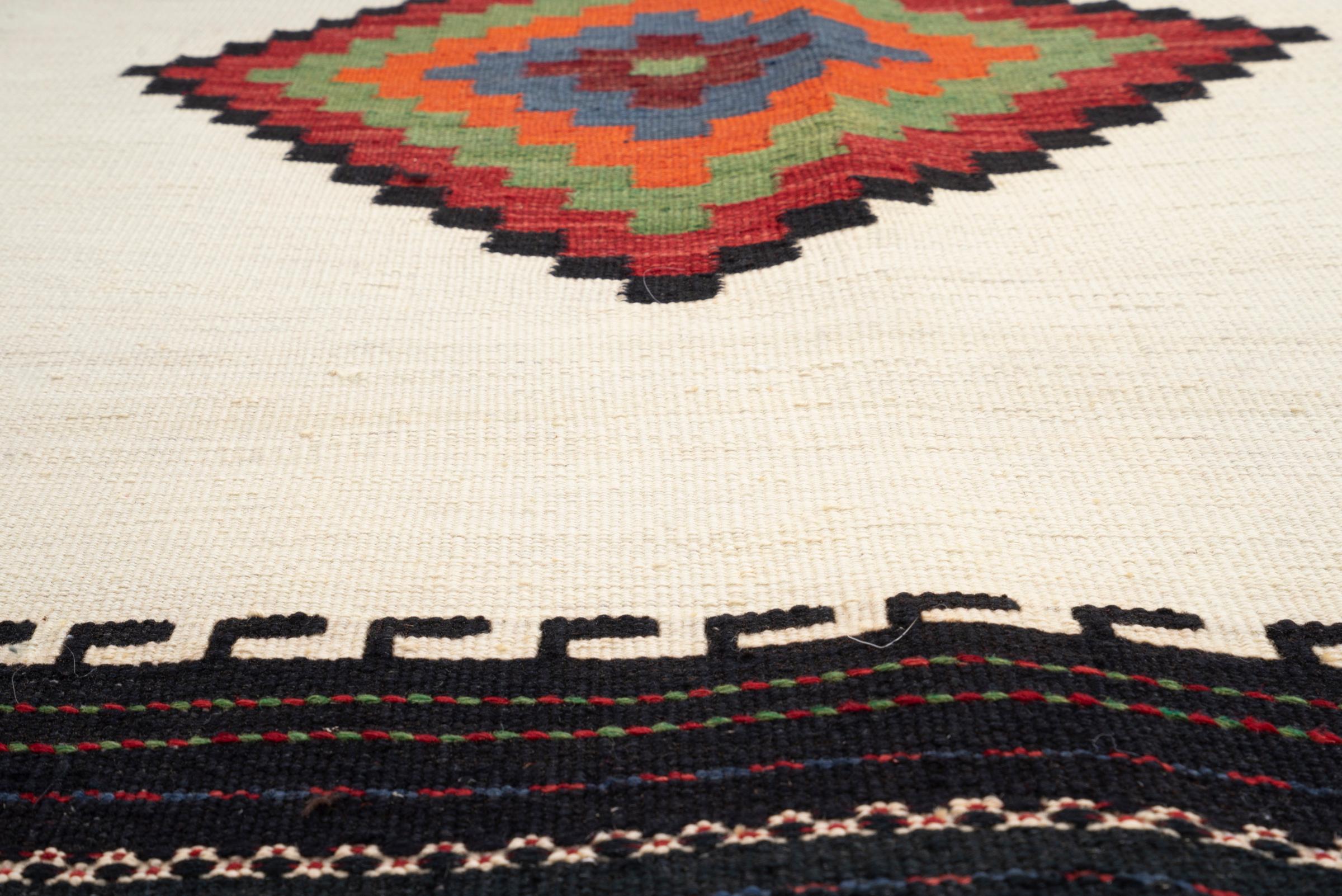 Vintage Afshar White Double Toranj Persian Sofreh Rug