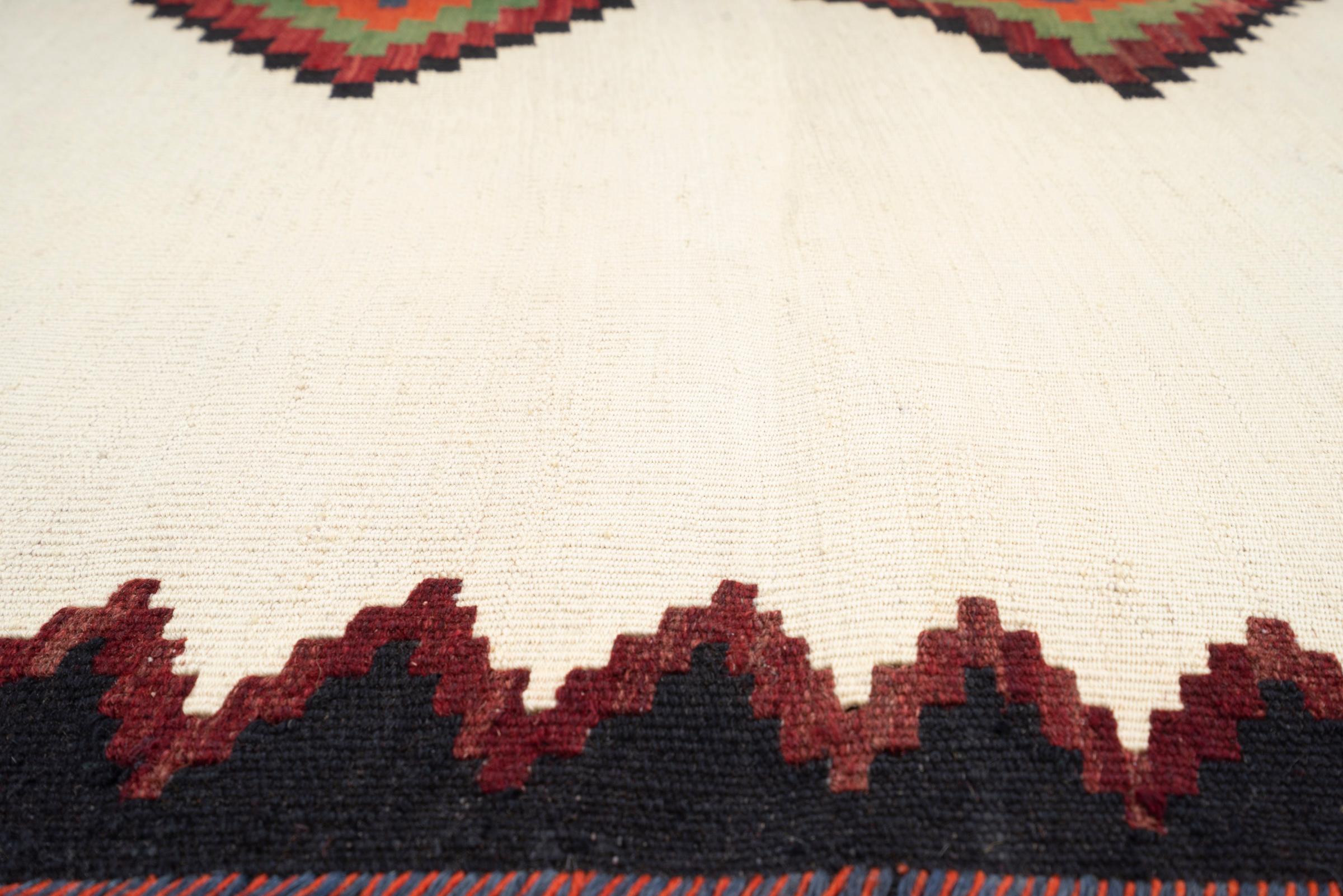 Vintage Afshar White Double Toranj Persian Sofreh Rug
