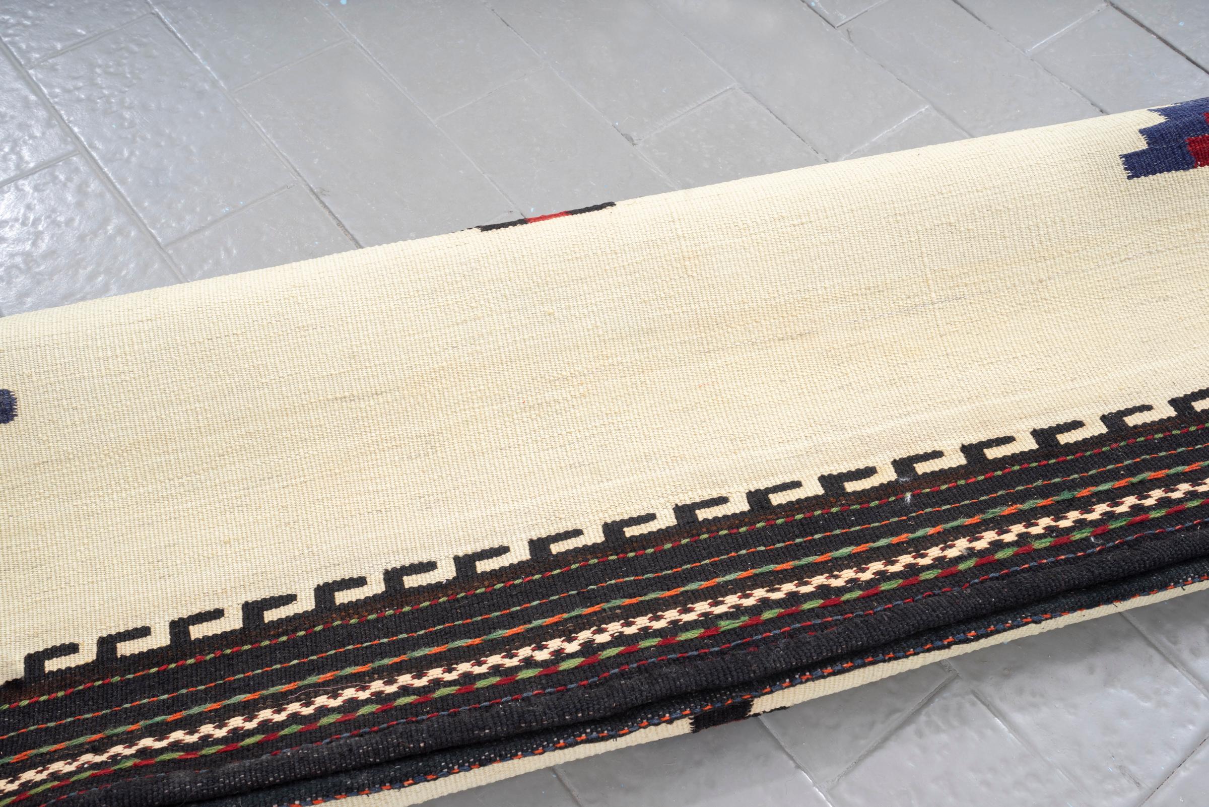 Vintage Afshar White Double Toranj Persian Sofreh Rug