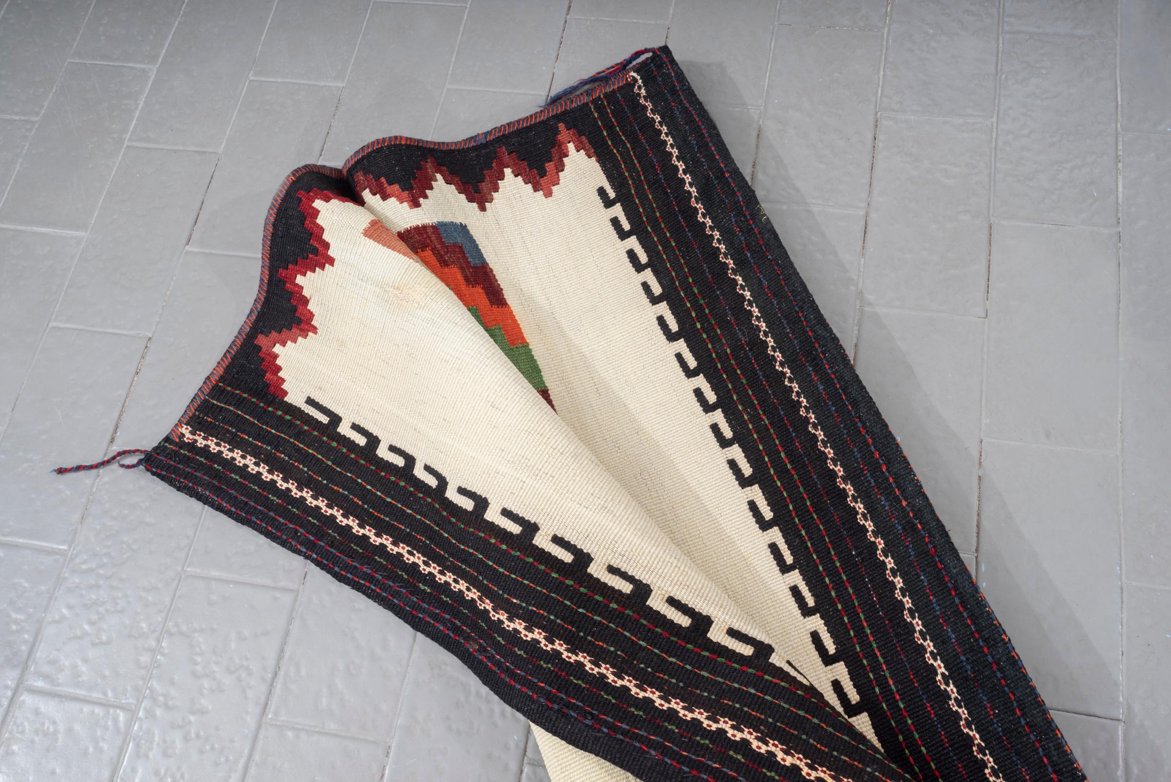 Vintage Afshar White Double Toranj Persian Sofreh Rug