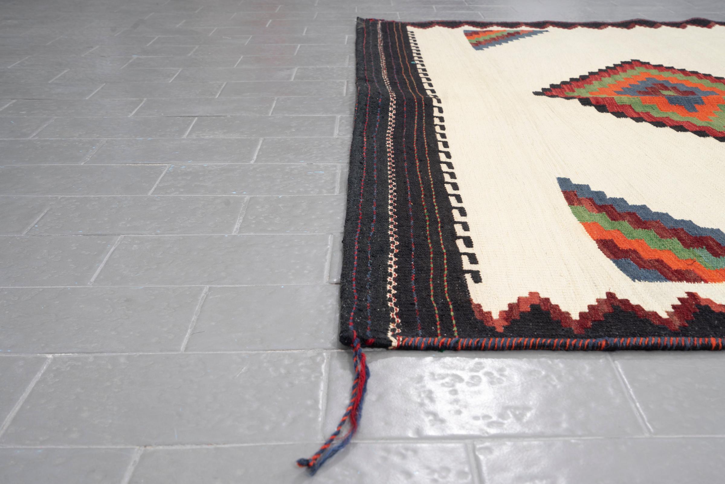 Vintage Afshar White Double Toranj Persian Sofreh Rug