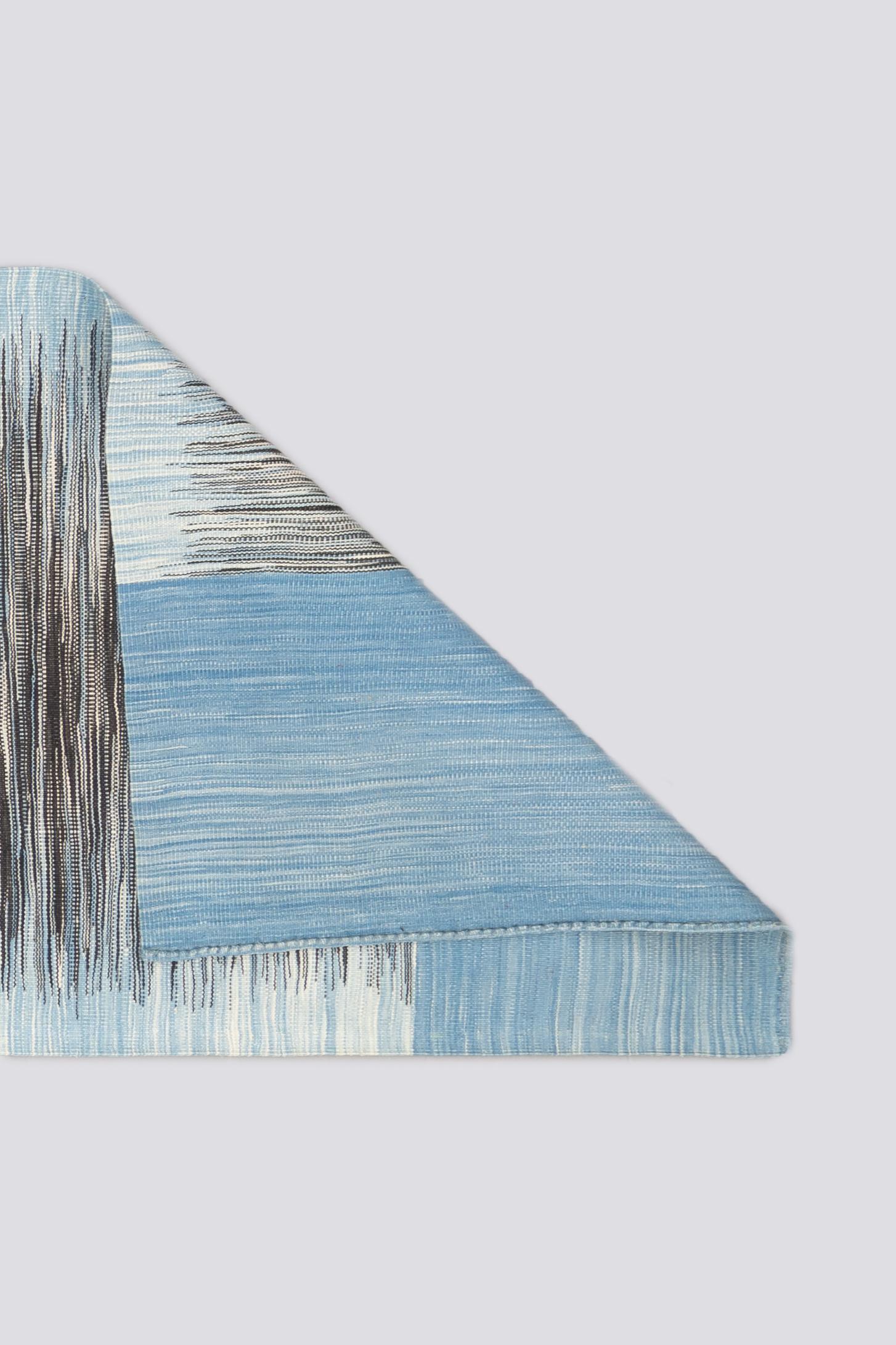 New Weave Fine Mazandaran Minimalist Sky and Shadow Persian Kilim Runner