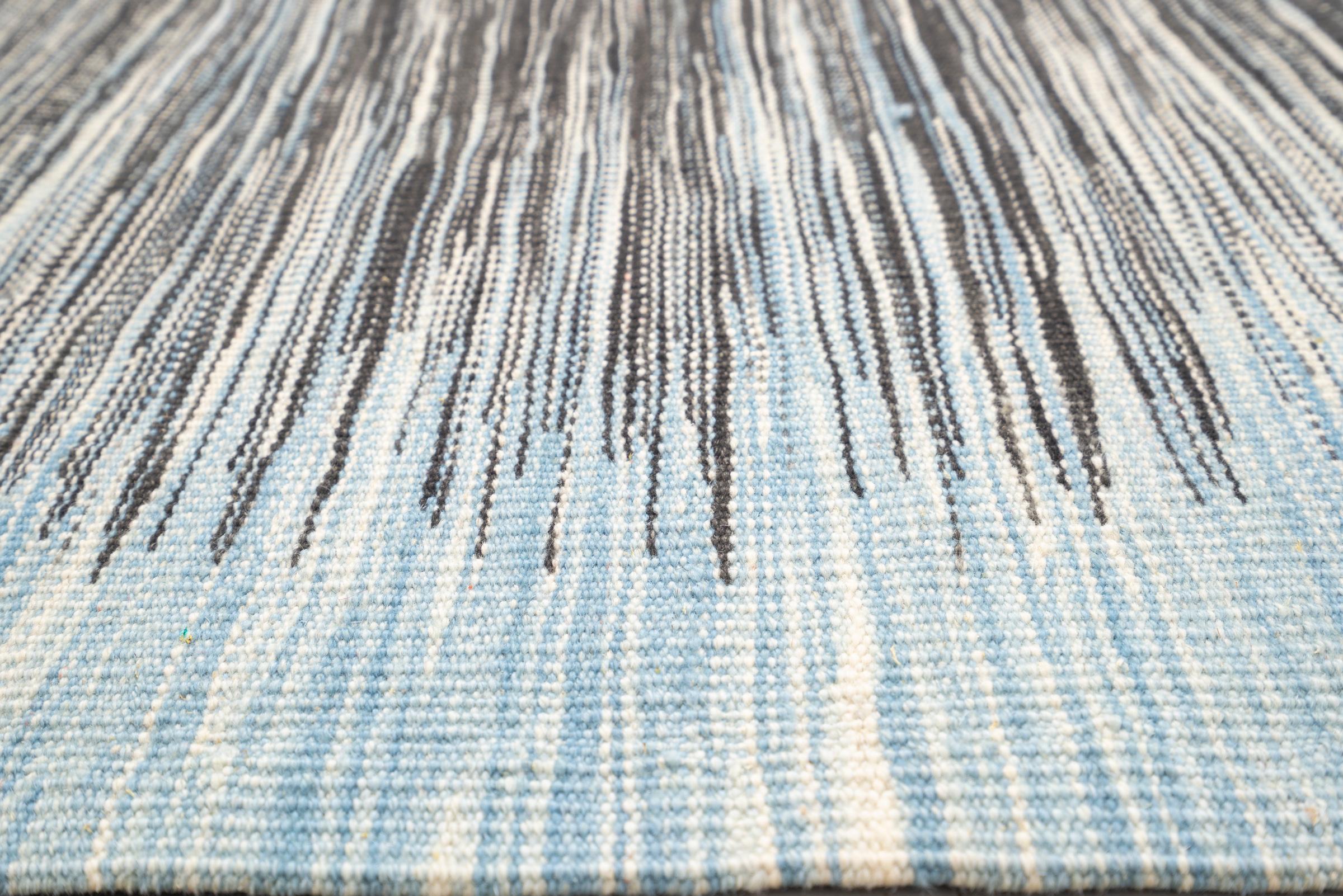 New Weave Fine Mazandaran Minimalist Sky and Shadow Persian Kilim Runner