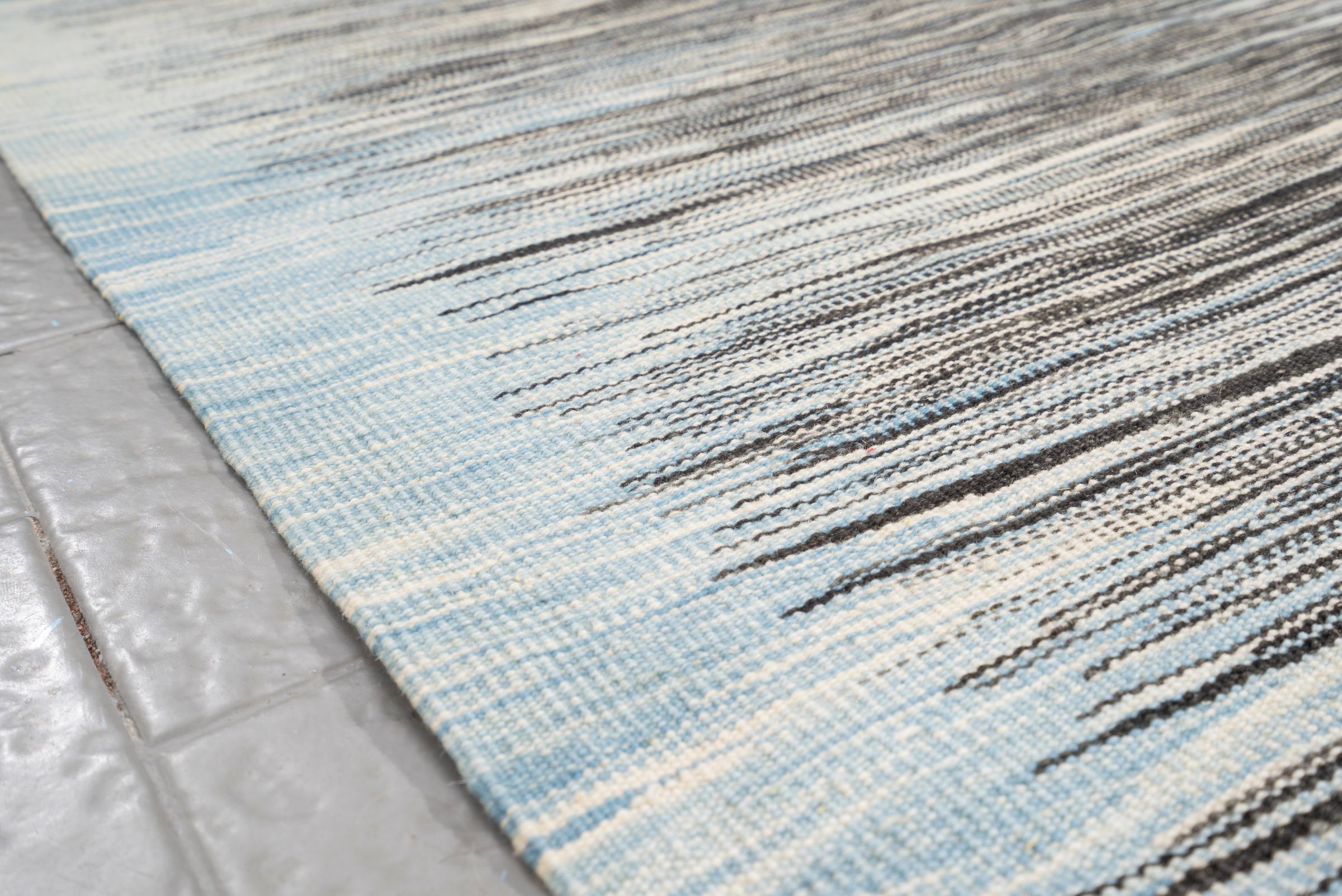 New Weave Fine Mazandaran Minimalist Sky and Shadow Persian Kilim Runner