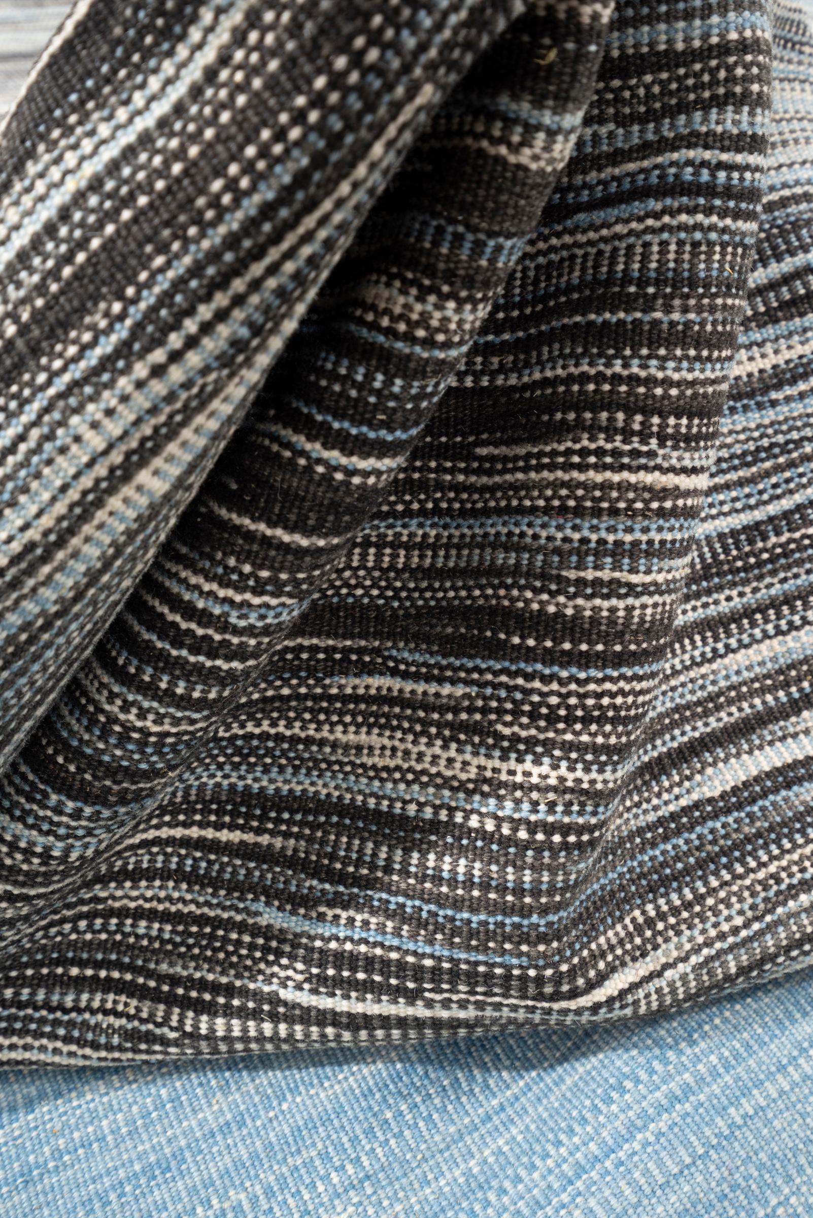 New Weave Fine Mazandaran Minimalist Sky and Shadow Persian Kilim Runner