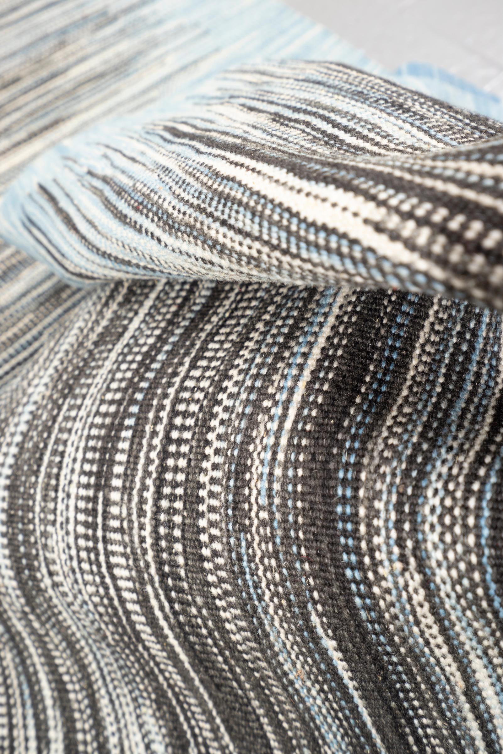 New Weave Fine Mazandaran Minimalist Sky and Shadow Persian Kilim Runner