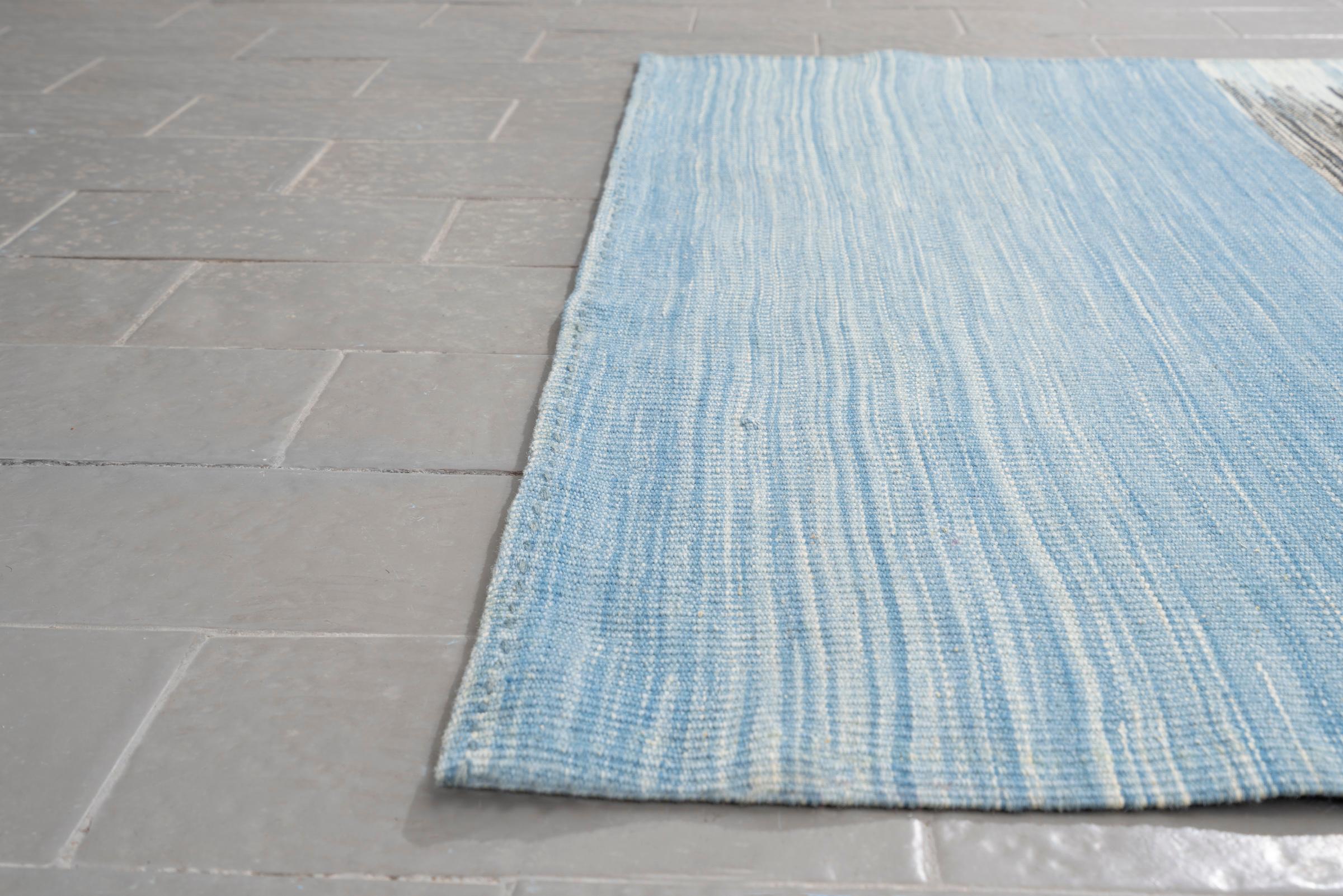 New Weave Fine Mazandaran Minimalist Sky and Shadow Persian Kilim Runner