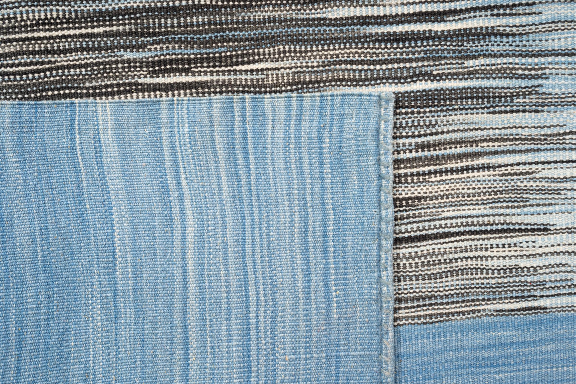 New Weave Fine Mazandaran Minimalist Sky and Shadow Persian Kilim Runner