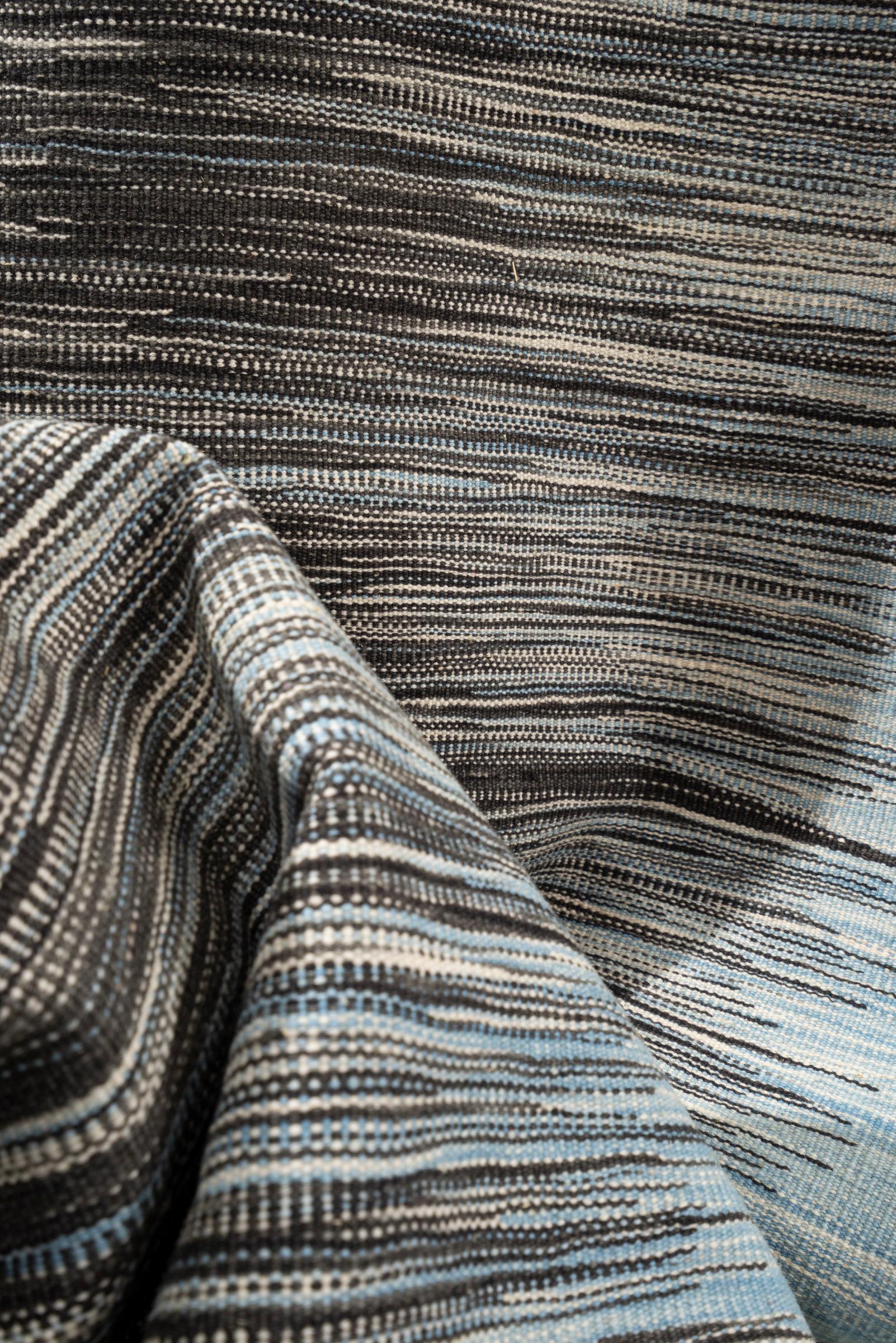 New Weave Fine Mazandaran Minimalist Sky and Shadow Persian Kilim Runner