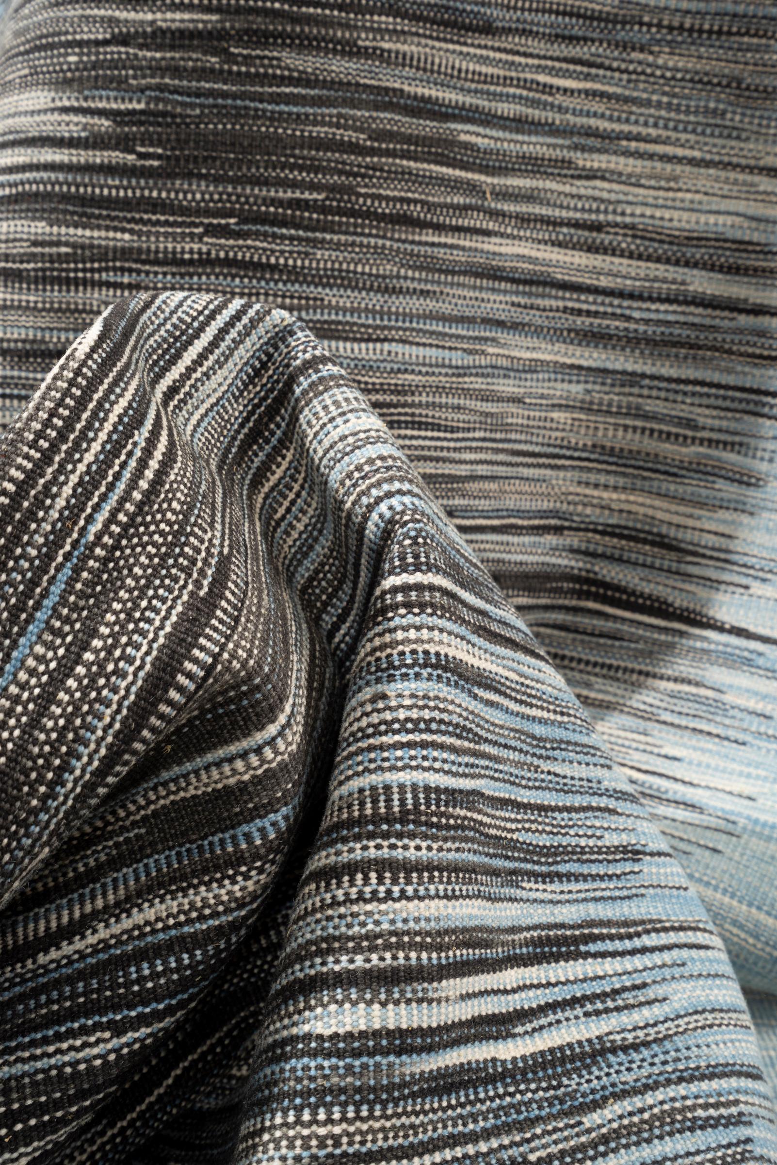 New Weave Fine Mazandaran Minimalist Sky and Shadow Persian Kilim Runner
